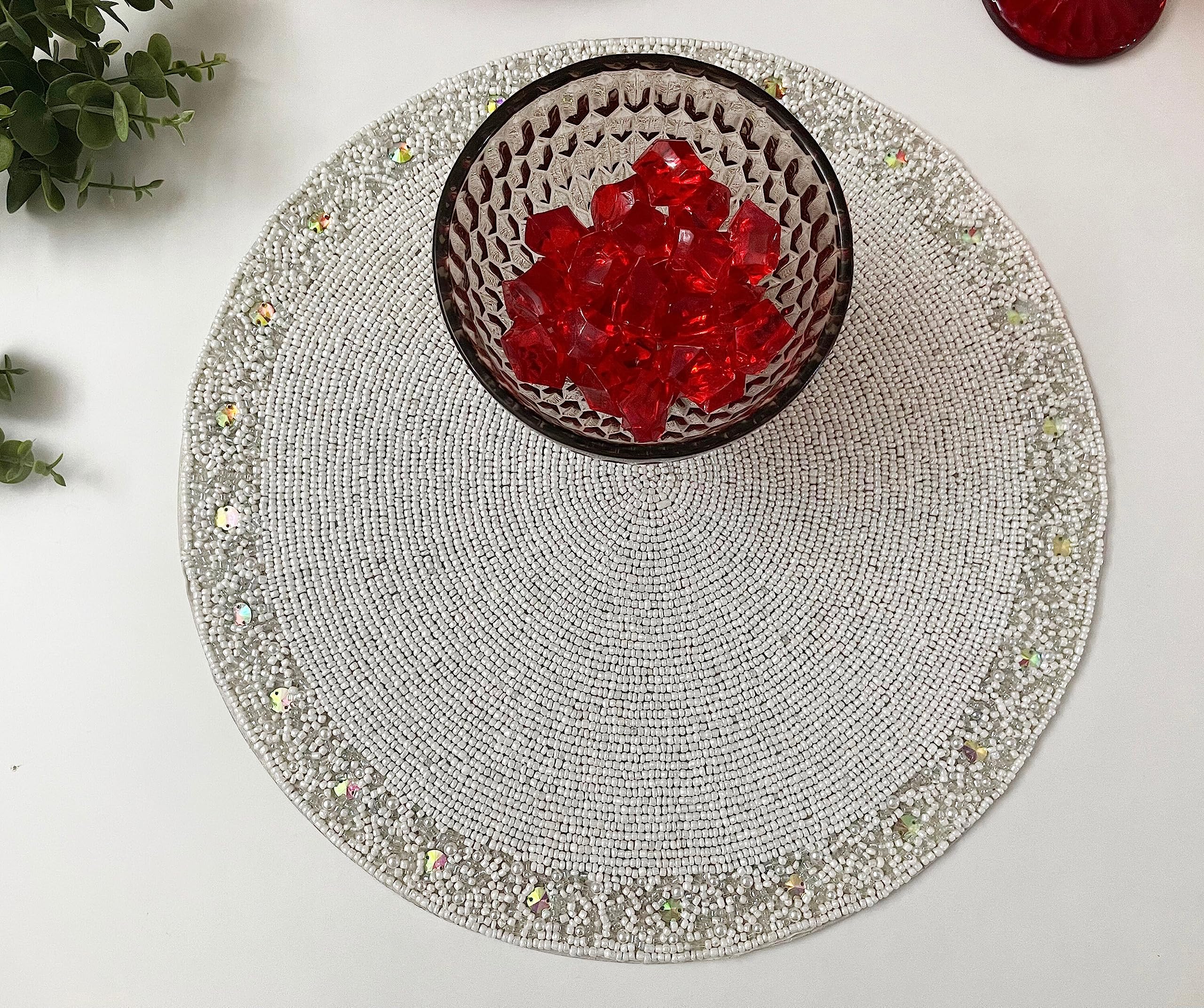 Enliven Mantel individual hecho a mano, placa de carga blanca para Navidad y Año Nuevo, regalo para ella, juego de 2