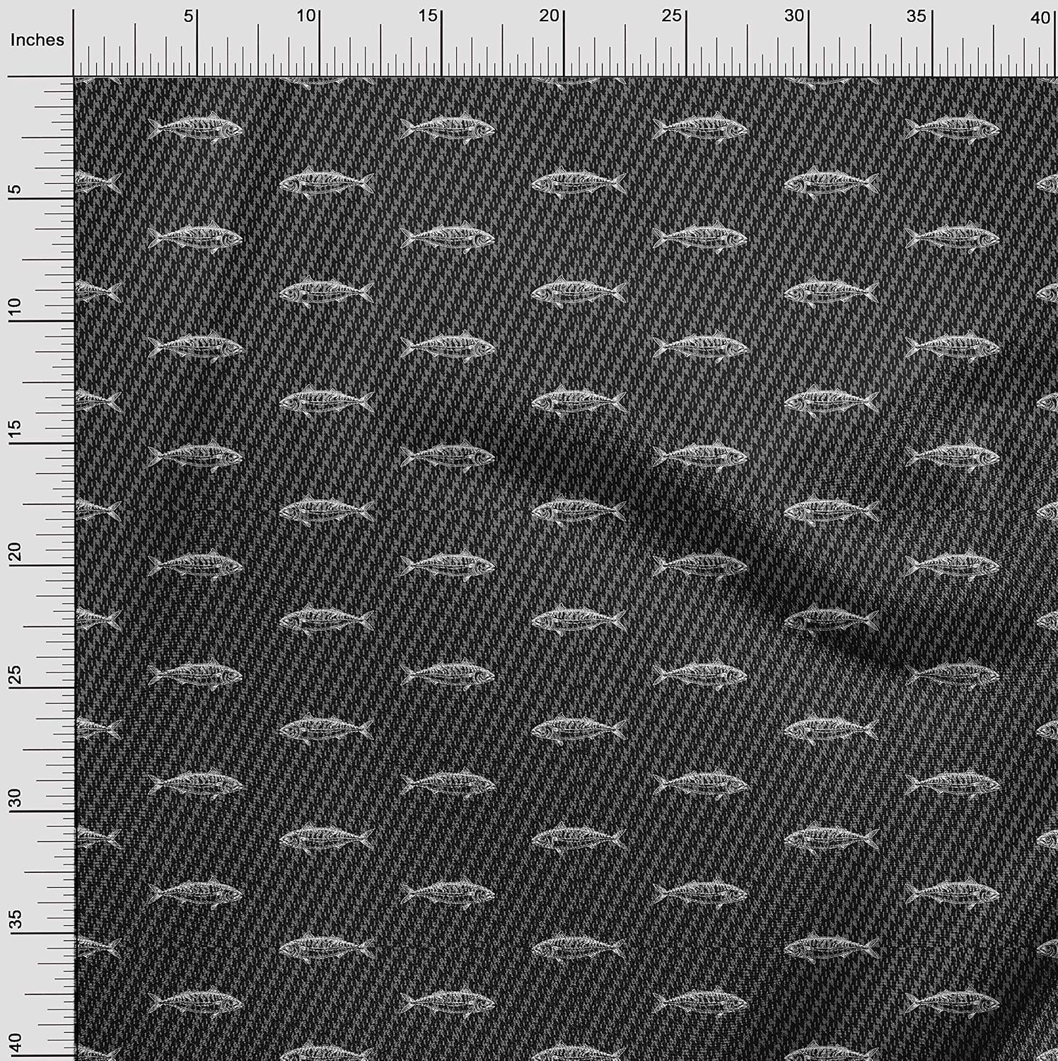 oneOone Cotton Flex Black Fabric Fish Sewing Fabric By The Yard Printed DIY Clothing Sewing Supplies 40 Inch Wide-2102