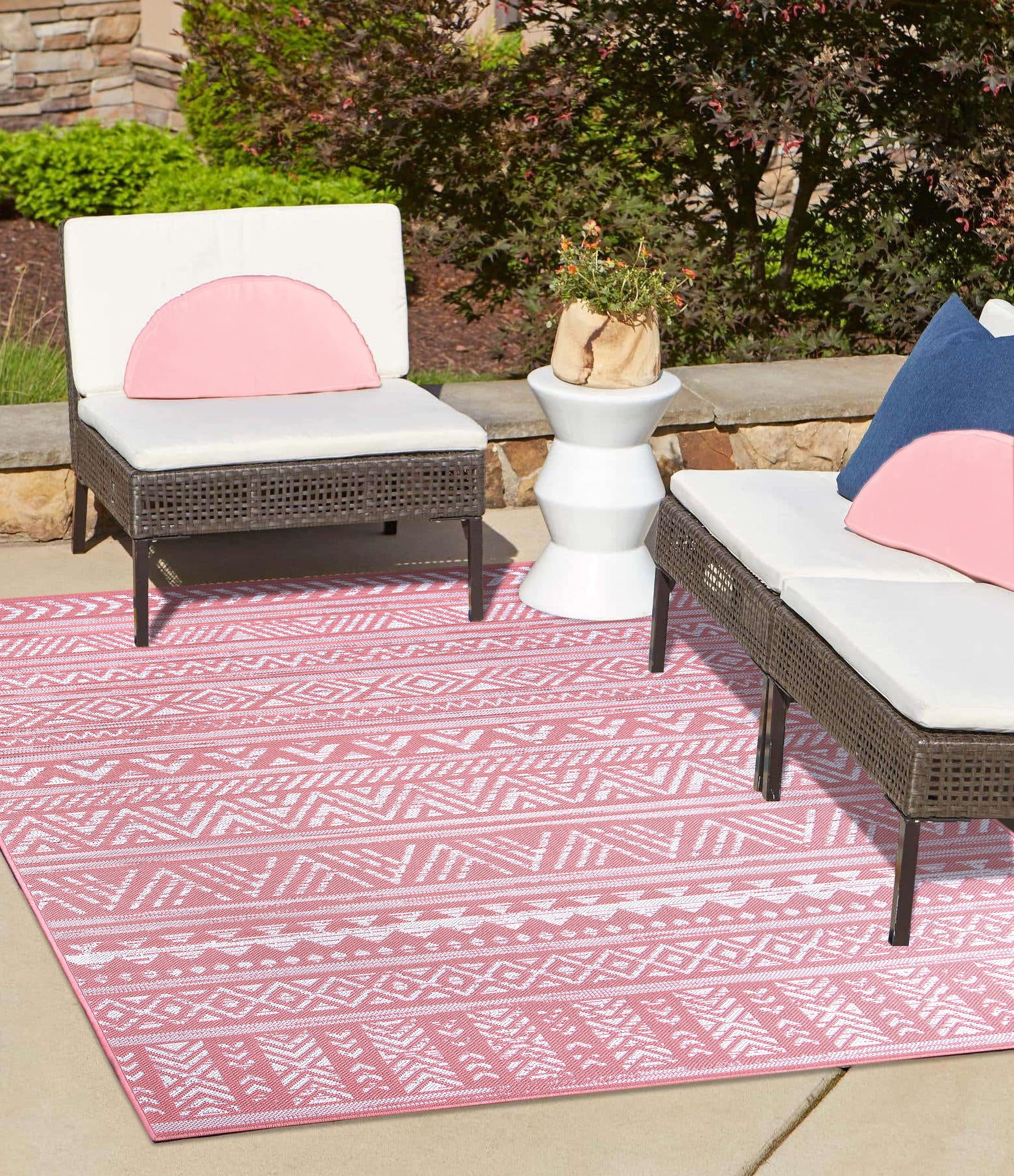 Indoor Outdoor Distressed Bohemian Area Rug (Stain Resistant, Water Resistant, Pet Friendly, Suitable for Kitchen, Living Room, Bedroom, Patio, Balcony) (8'x10',Coral Pink)