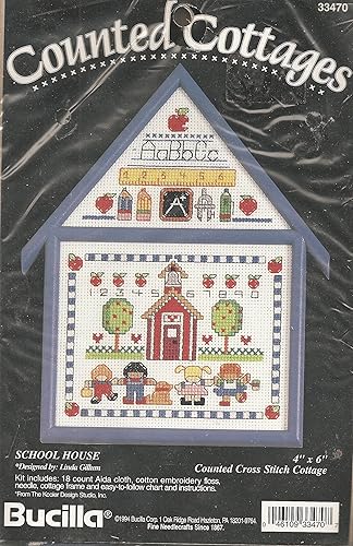 Vintage 1994 Bucilla School House Counted Cross Stitch Cottage