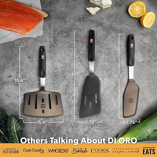 Miniatura 7 de DI ORO - Juego de cocina de silicona de 8 piezas, utensilios de cocina resistentes al calor de 600 °F, 6 espátulas giratorias y 2 cucharas sin