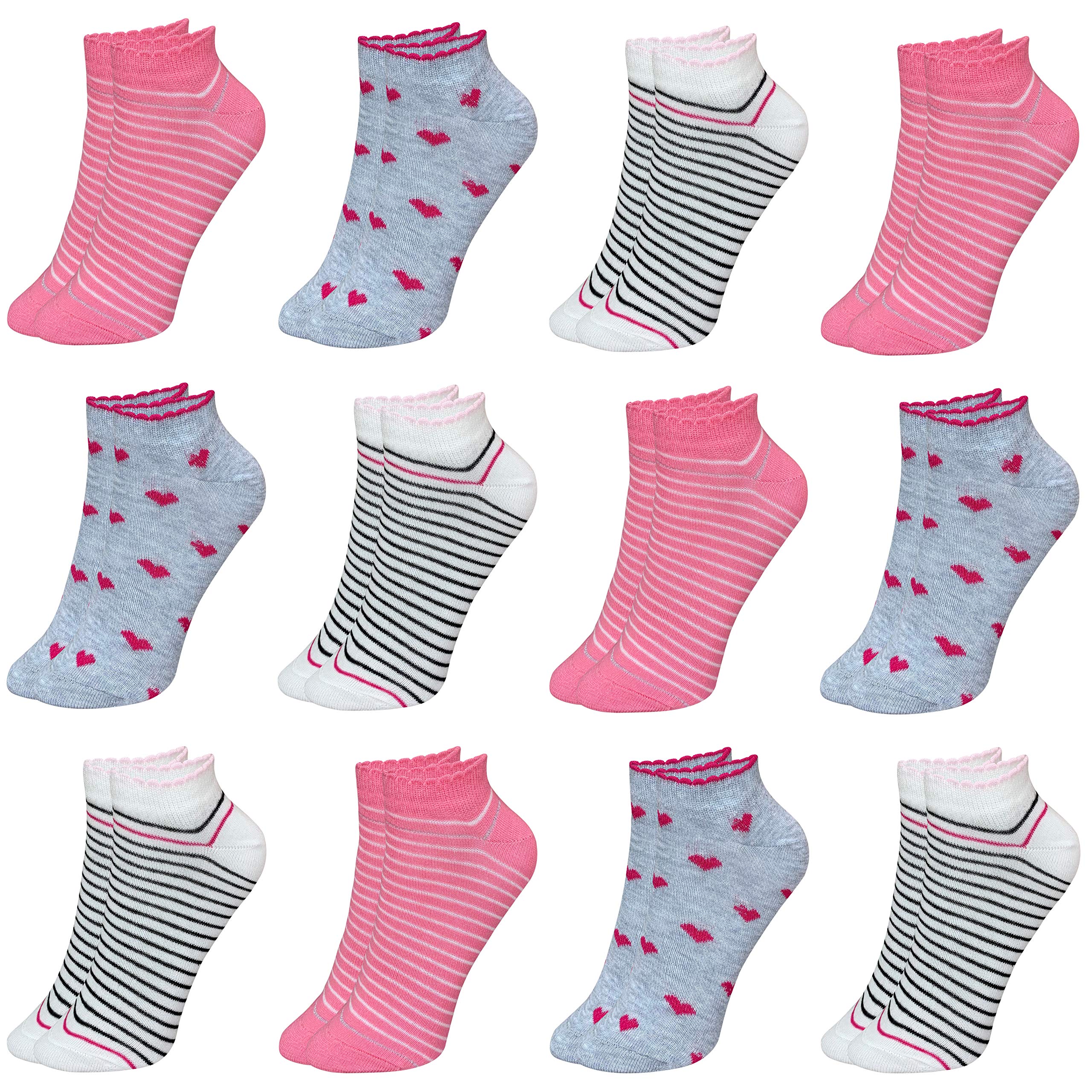 LOREZA 12 Pares Calcetines Cortos para Niña Algodón 21 a la 36