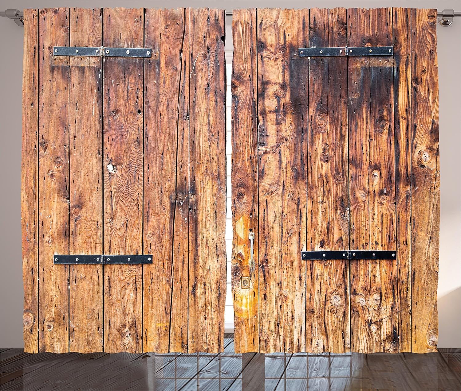 Ambesonne Rustic Curtains, Antique Timber Planks in Weathered Tones Locks Vintage Style Country House Picture, Living Room Bedroom Window Drapes 2 Panel Set, 108" X 90", Pale Caramel Pale Caramel 108" X 90"