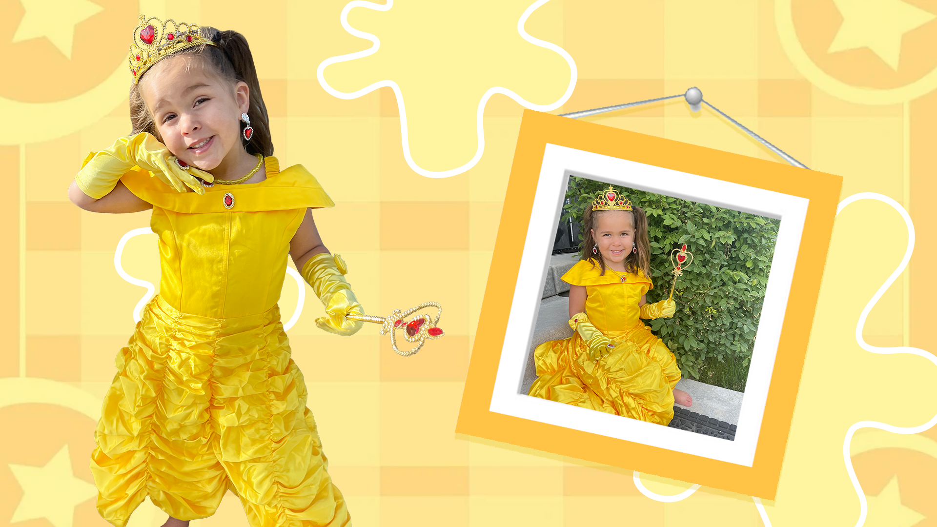 Vestido de princesa para niñas amarillo con accesorios miniatura 7