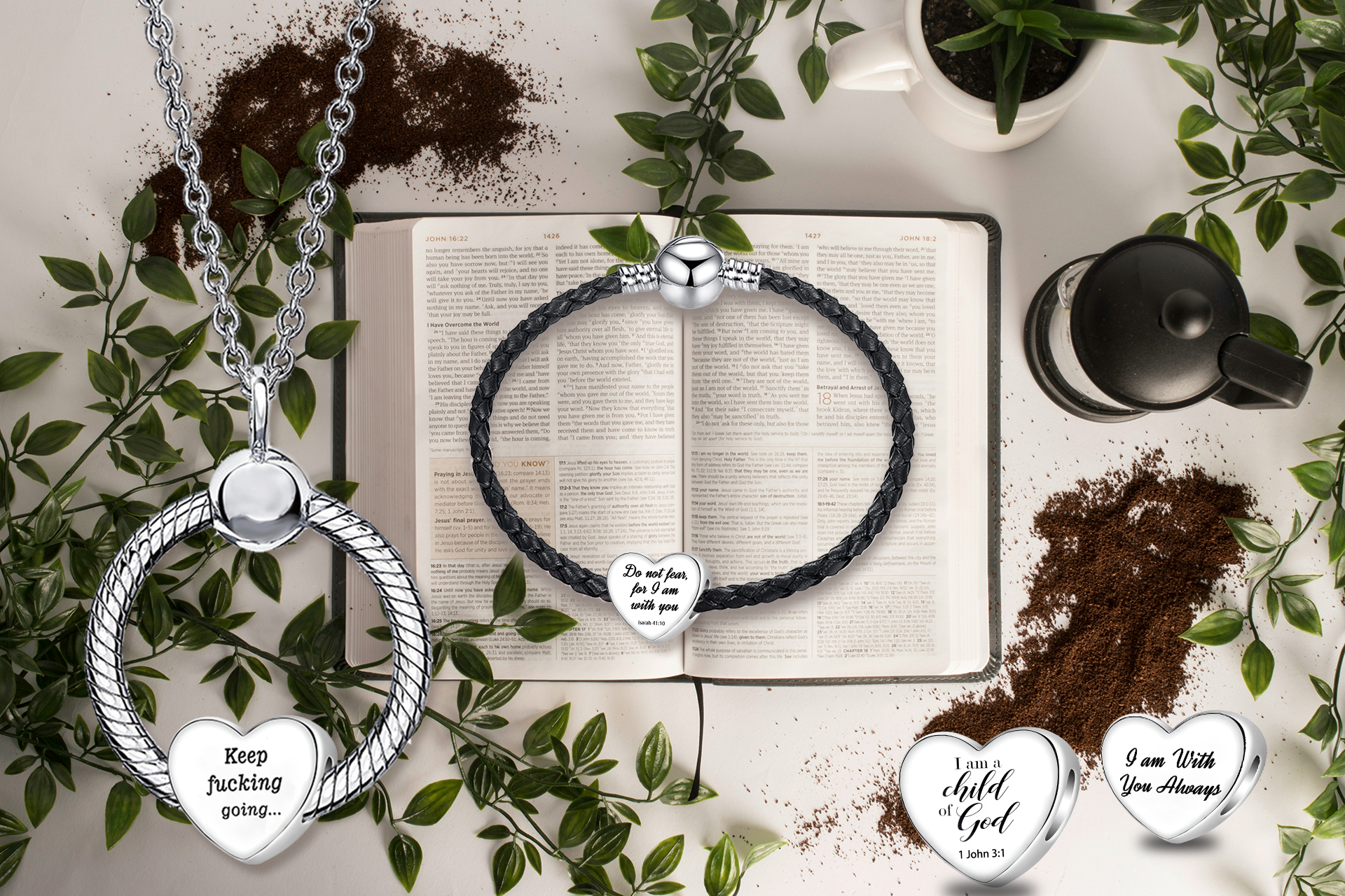 Amazon.com: QeenseKc Keep Fucking Going Bible Verse Charm Heart