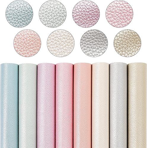 LOTOFUN Hojas de cuero sintético de perlas brillantes tela de cuero sintético PU metálica con textura brillante perla suave, 8 unidsjuego de 12 x 8