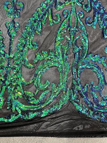 Miniatura 4 de Esmeralda Iridiscente Verde Azul Sirena Lentejuelas sobre Malla Encaje Tela por The Yard - 10102