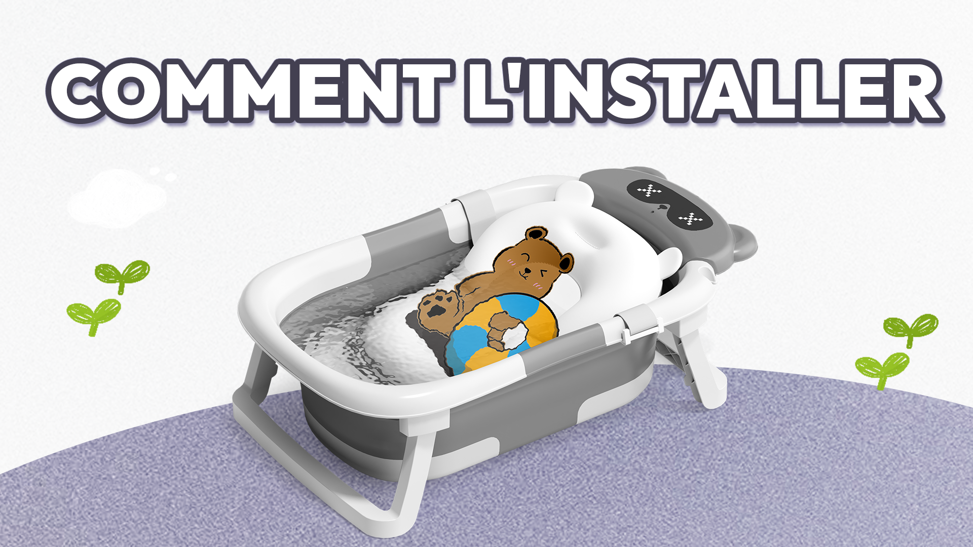 COOSEYA Baignoire Pliable Bébé 0-12 Mois – Avec Coussin Moelleux Et Bouchon Thermosensible (Gris)