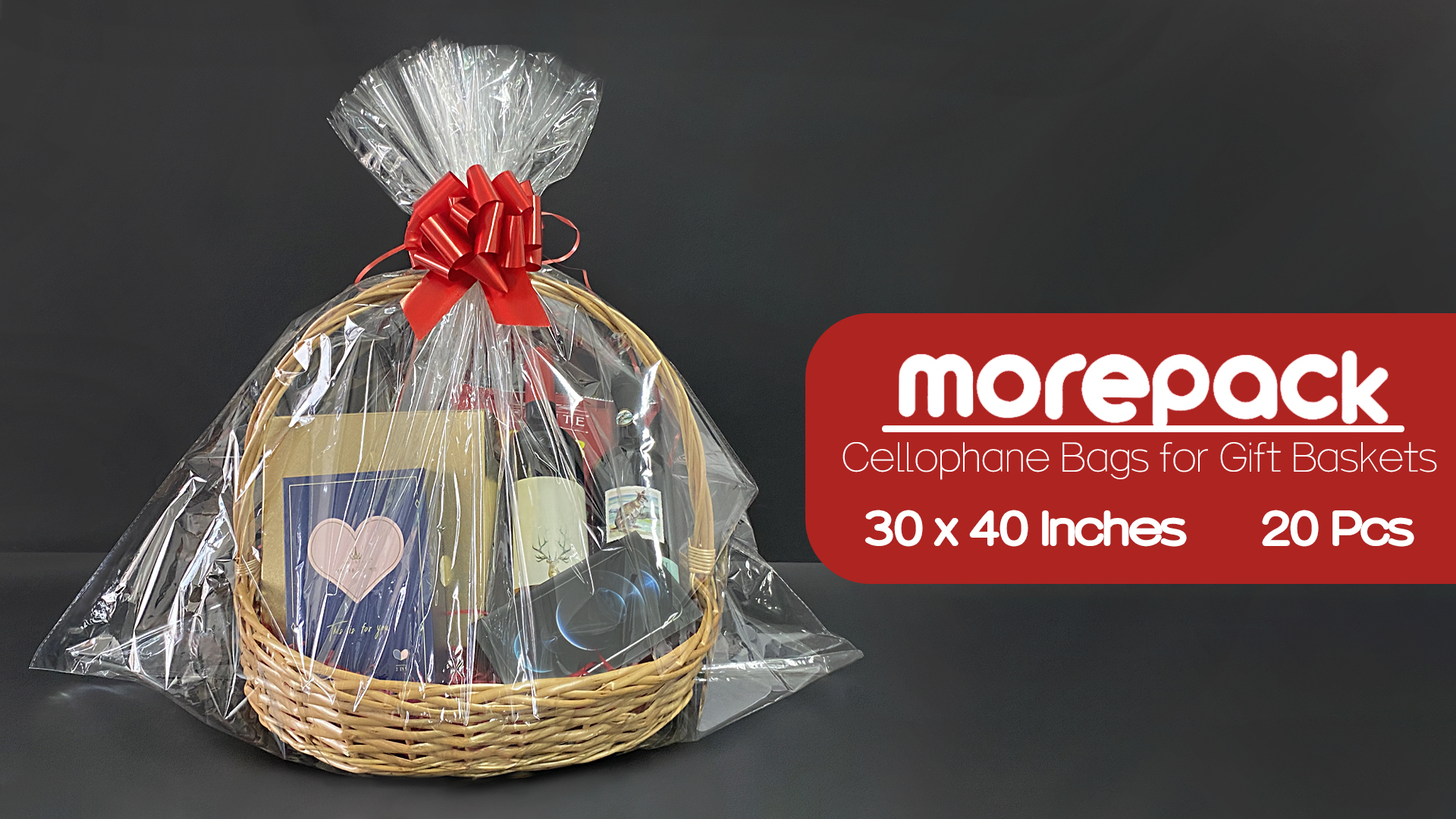 Large Cellophane Bags 30x40 Inches - 10 Pack Clear Gift Wrap Baskets
