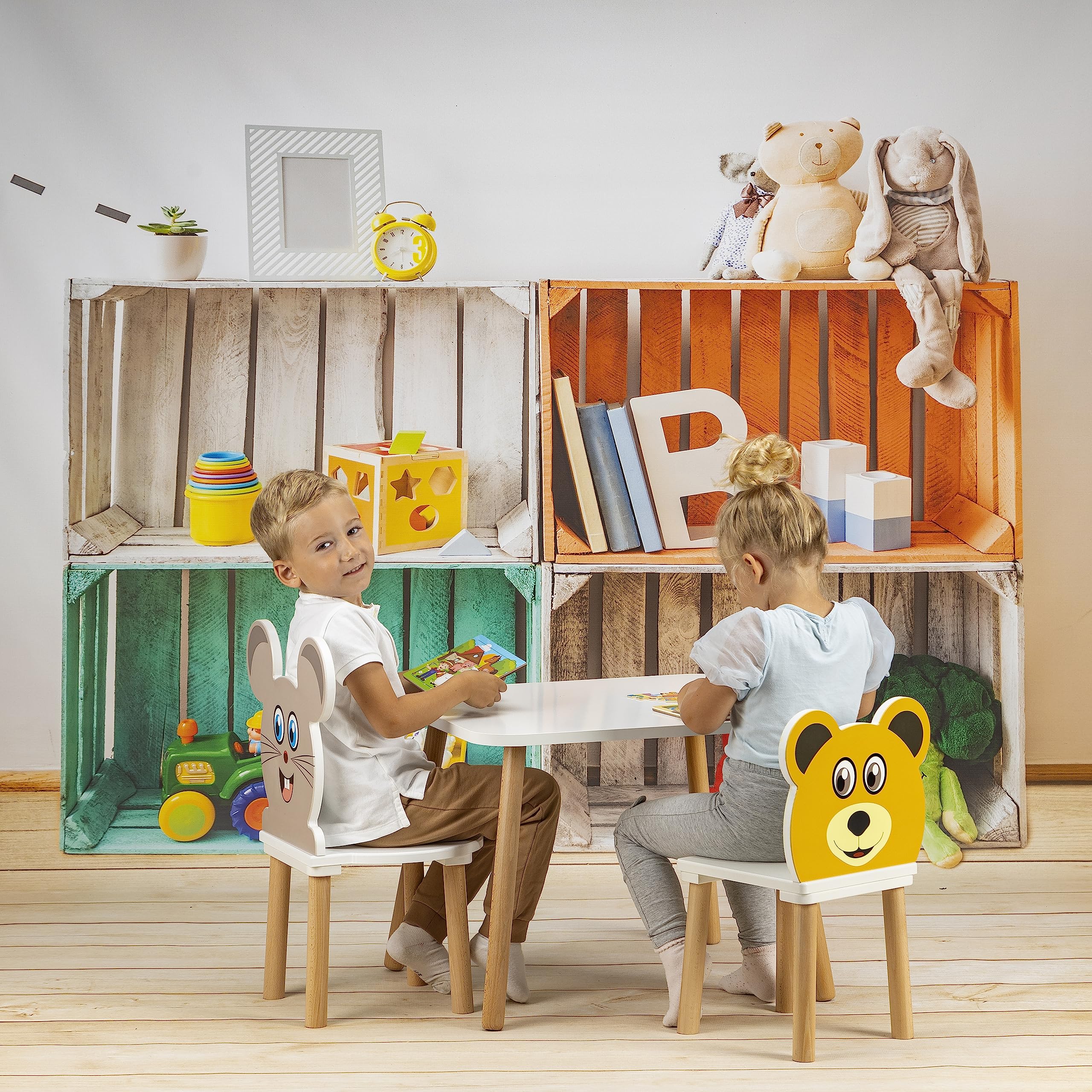 Kindertisch, weißer Holztisch für Kinderzimmer 50 x 70 x 46 cm, Geschenk für Kinder 3-7 Jahre, Selbstbaumöbel - Tisch