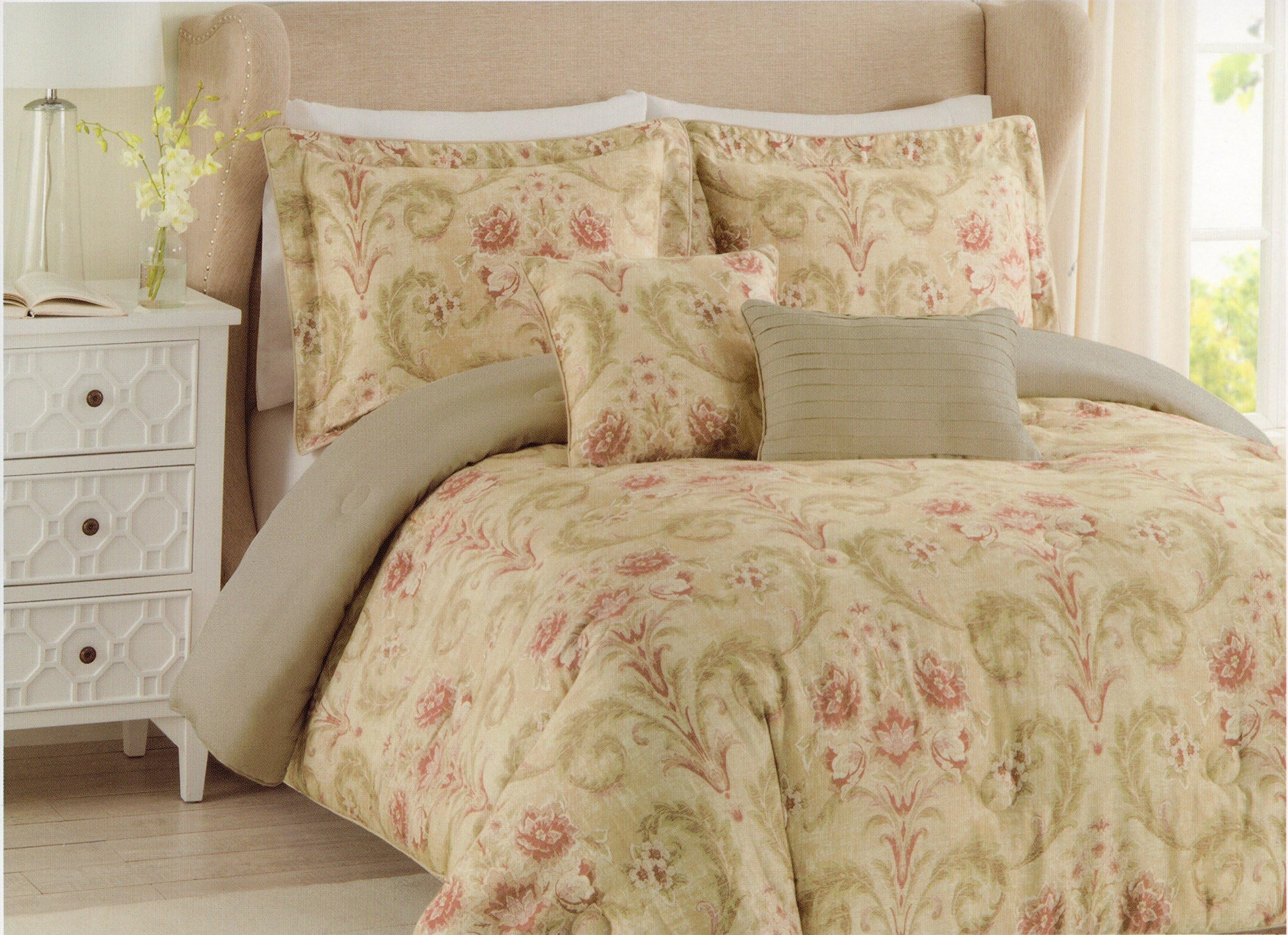 Raymond Waites Floral Scrolls 100% Cotton Sateen 3pcs Queen Duvet Cover Set