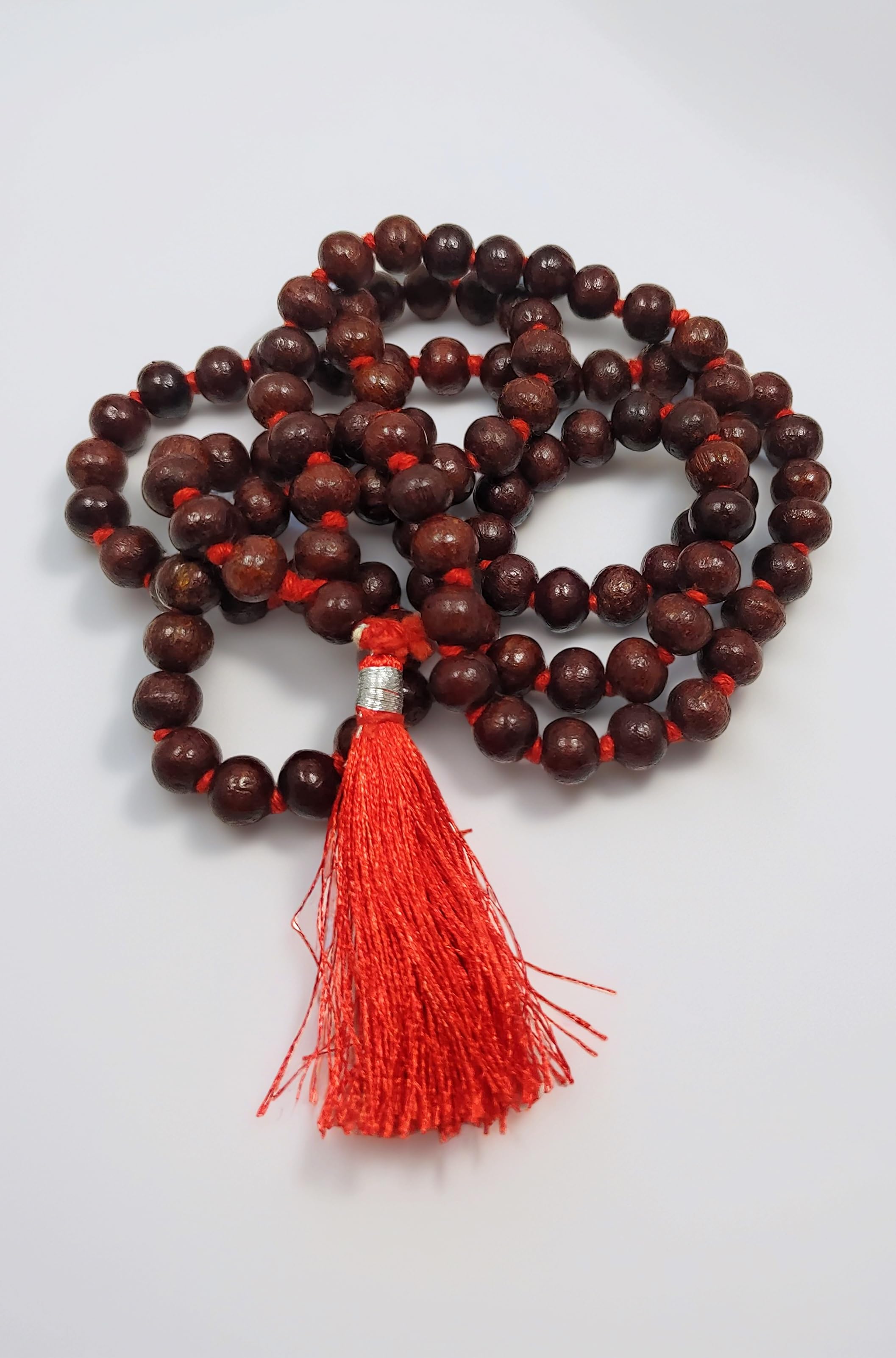 rocksmins Natural Original Exclusive Red Sandalwood Pure Lal Chandan ki mala 108+1 Beads & Rosary String for Jaap, Pooja 8 mm Jaap Mala Wearing in Neck/Holding Men Women Boys Girls Meditation