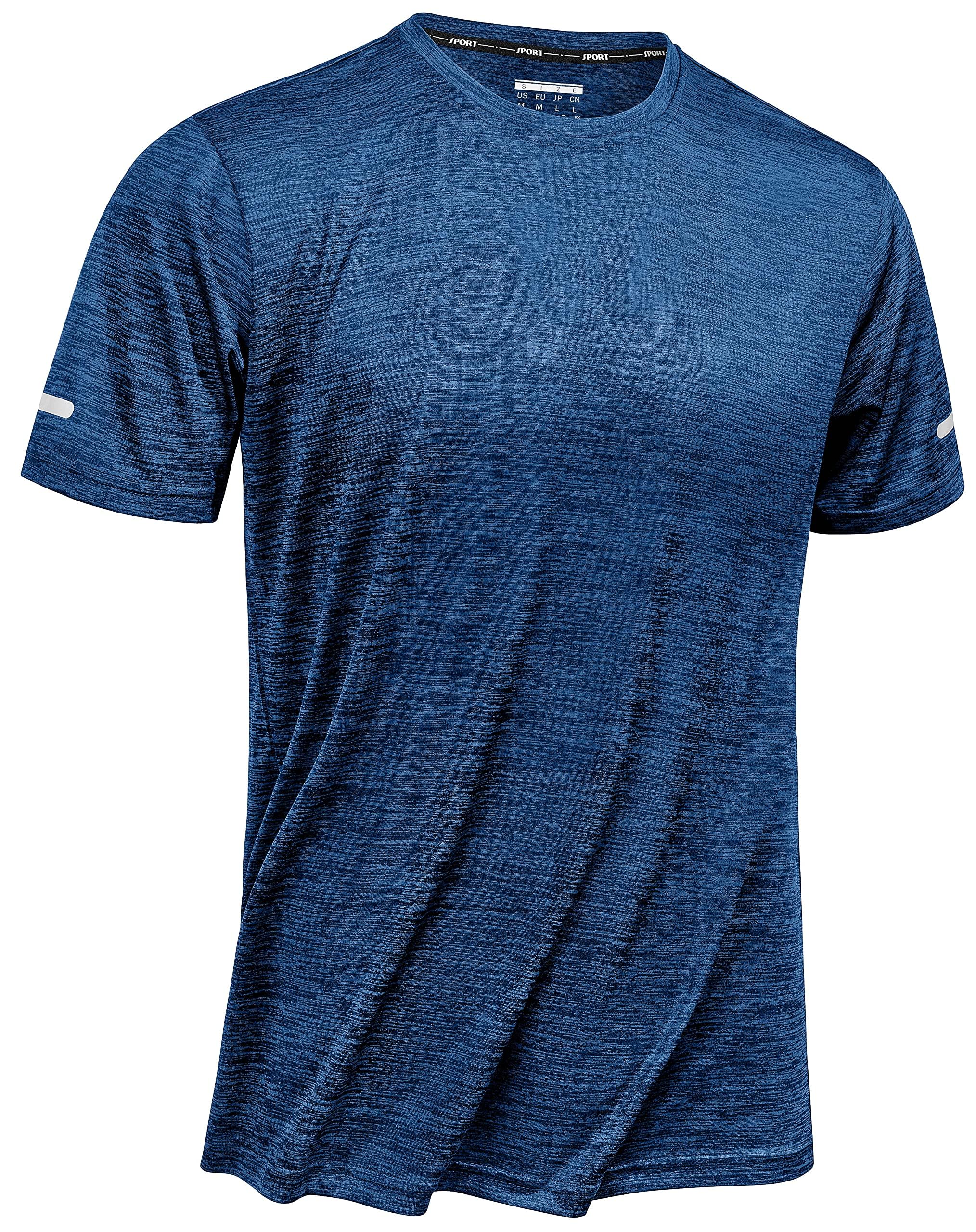 TACVASEN Sports T-Shirt, Men's, Short Sleeve, Running Wear, Tennis Wear, Cool Neck, Dry, Hiking, Sports, Top, Gym Wear, Reflective Tape, Sweat Absorbent, Quick Drying, Large Sizes Large blue