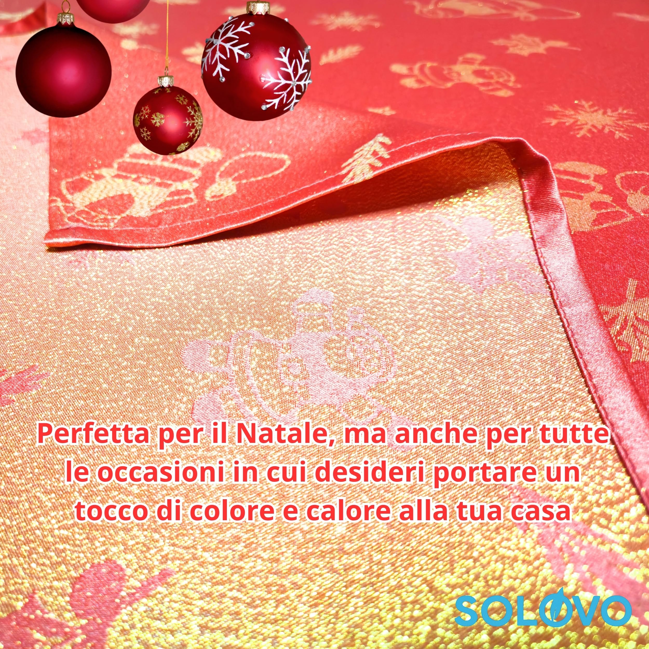 Generico Nappe de Noël rouge doré effet jacquard en 100 % polyester, élégante nappe de Noël rectangulaire sans repassage pour table de fête décorations de flocons de neige (Joan rouge, 140 x 240 cm)