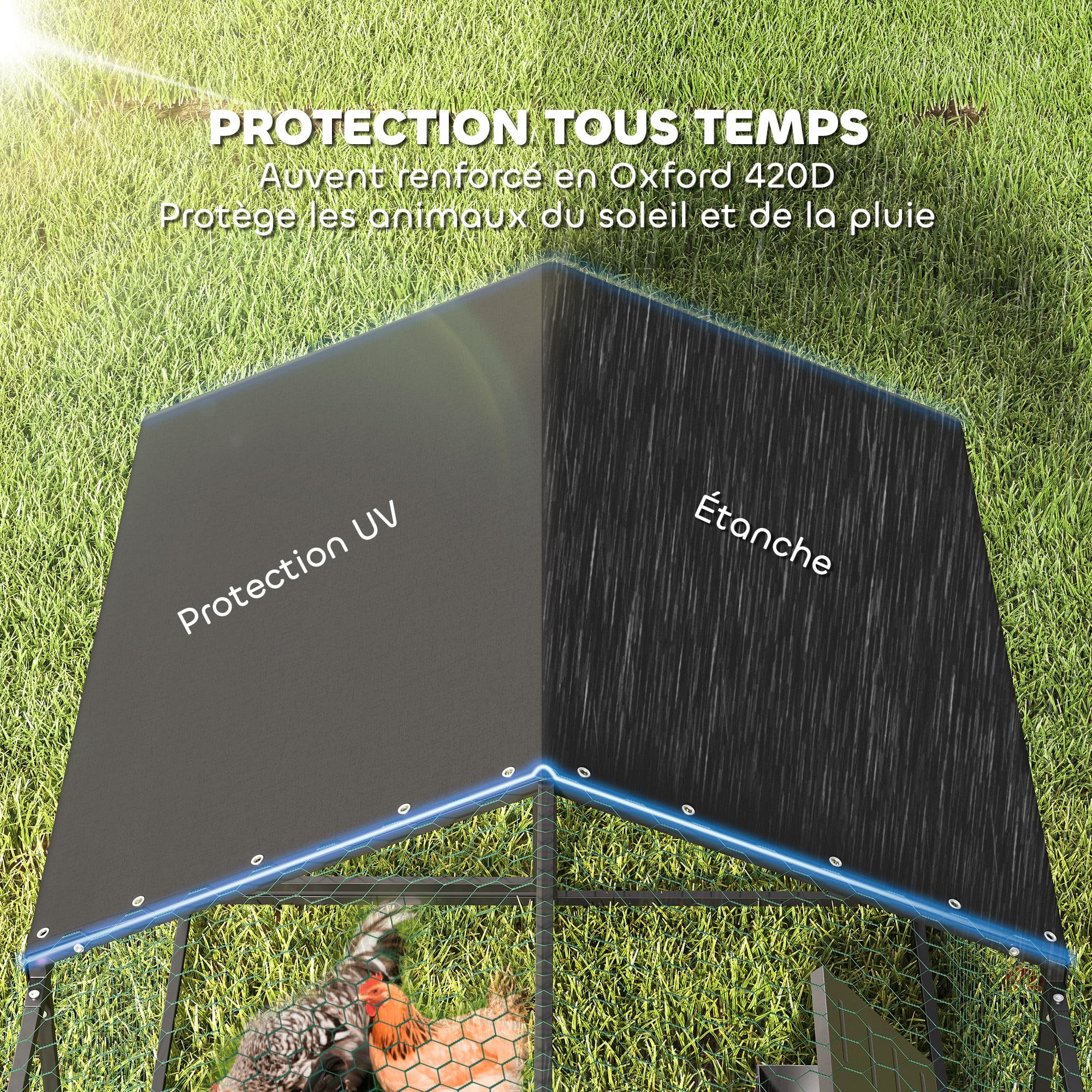PawHut Enclos Poulailler Extérieur en Acier, 3 x 1 m Parc Grillagé avec Couverture Imperméable et 2 Portes Latérales Verrouillables, pour 3-5 Poules Lapins Canards, Noir