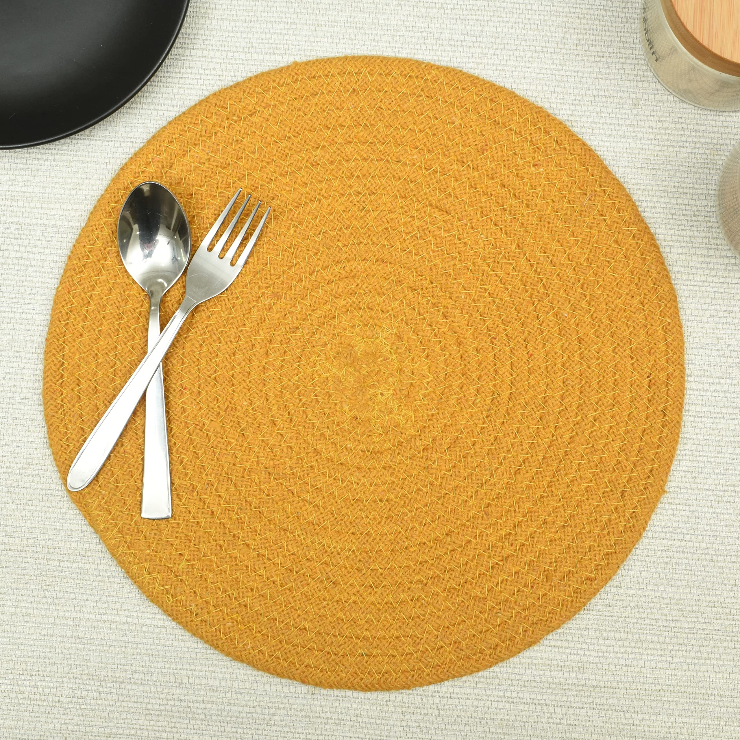 HOMADORN Jute/Cotton Round Trivet Reversible Table Place Mats for Casserole, Plates, Pan, Tray, Bowl, Vase, Decorative Sculptures (Grey (Pack of 6), 12 INCHES X 12 INCHES) — Amazon image 7