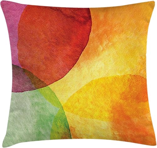 Ambesonne - Funda de cojín decorativo cuadrado, papel pintado en acuarela en impresión de diseño de arte moderno, 51 x 51 cm, amarillo, naranja y