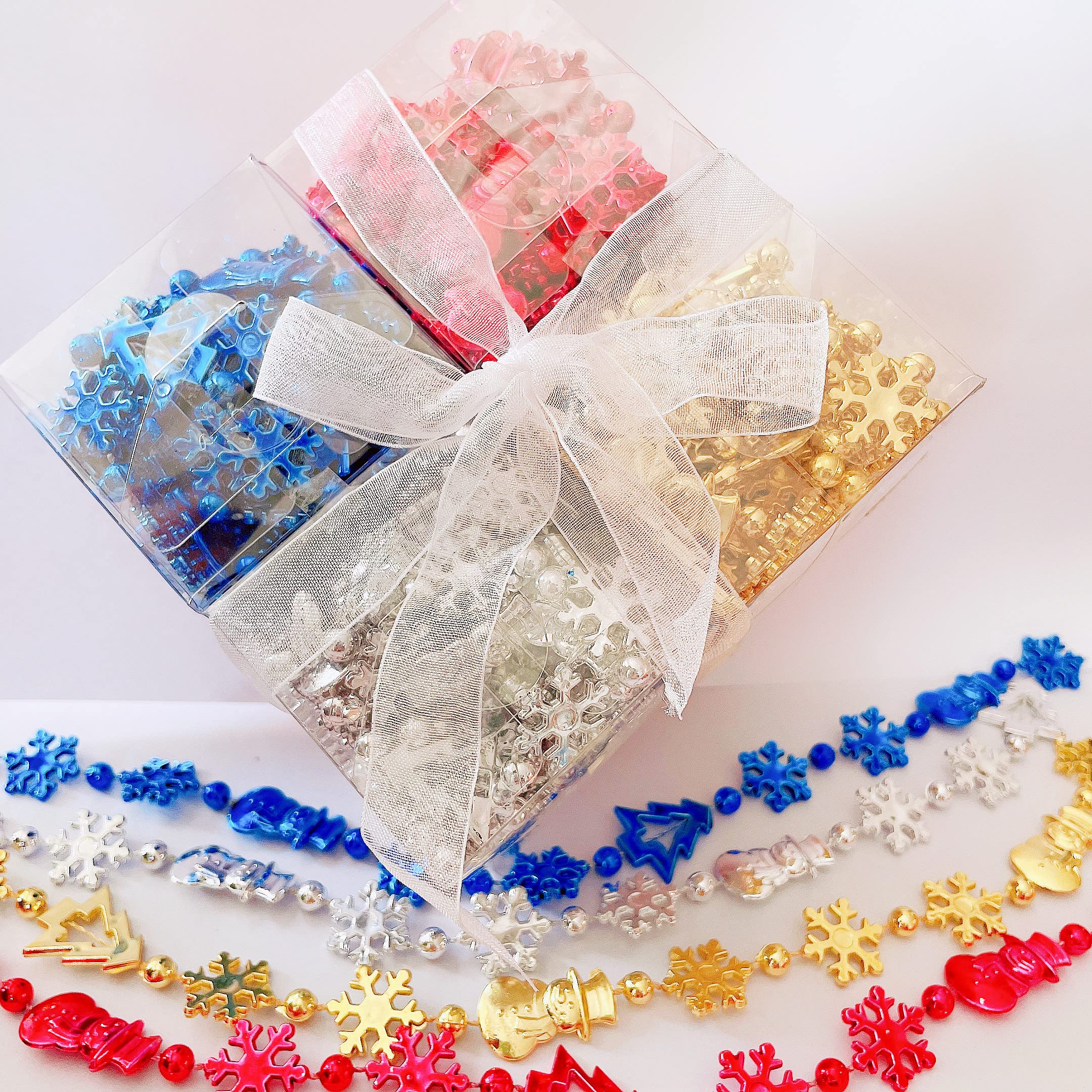 VLUVChristmas Beads Chain Christmas Carnival Beads Christmas Garland Christmas Tree Decoration Beads String contains 53 feet four colors diverse Christmas elements, snowman, snowflake, Christmas tree