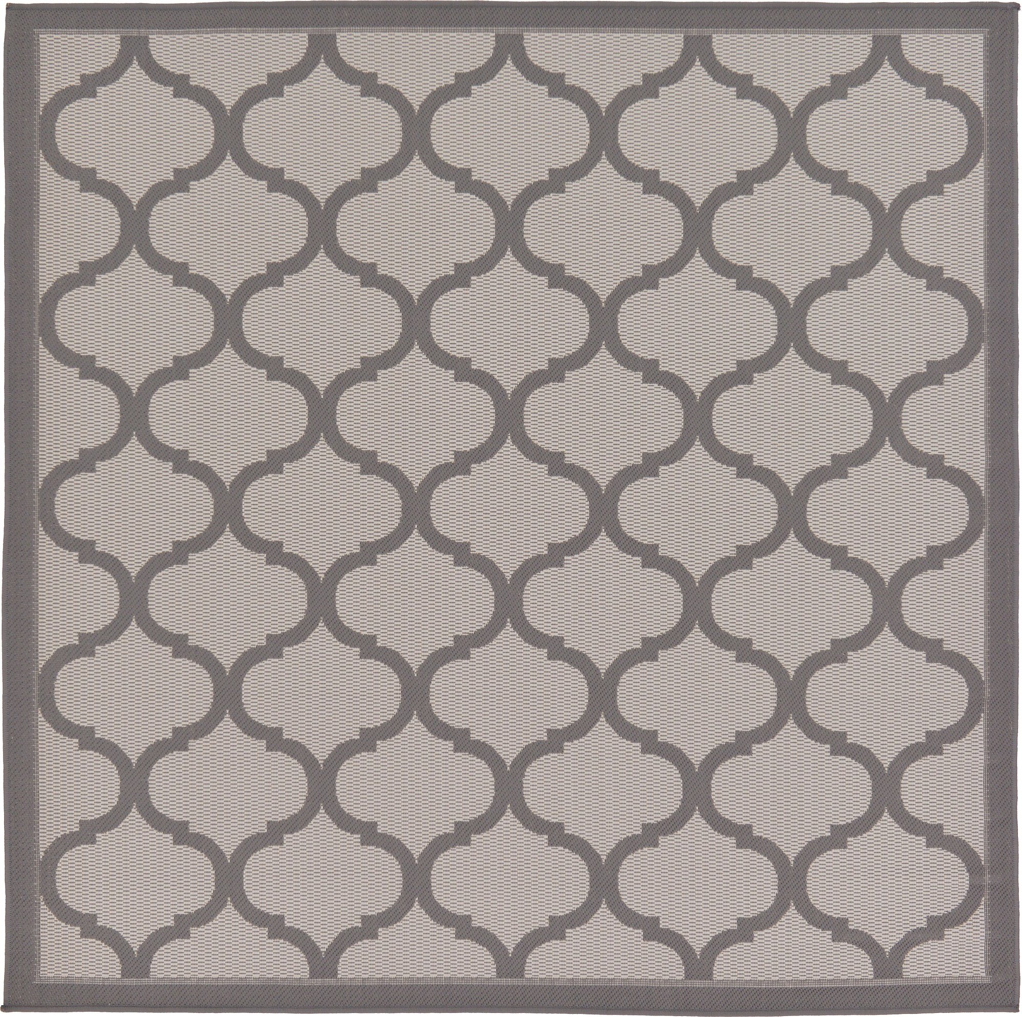 Unique Loom Outdoor Trellis Collection Area Rug - Moroccan (6' 1" Square, Gray/ Silver)
