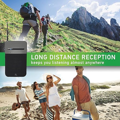 Miniatura 4 de Acoustic Research Radio AM/FM portátil – Acabado de goma negro y gris con clip para cinturón, altavoz integrado y auriculares; funciona con pilas