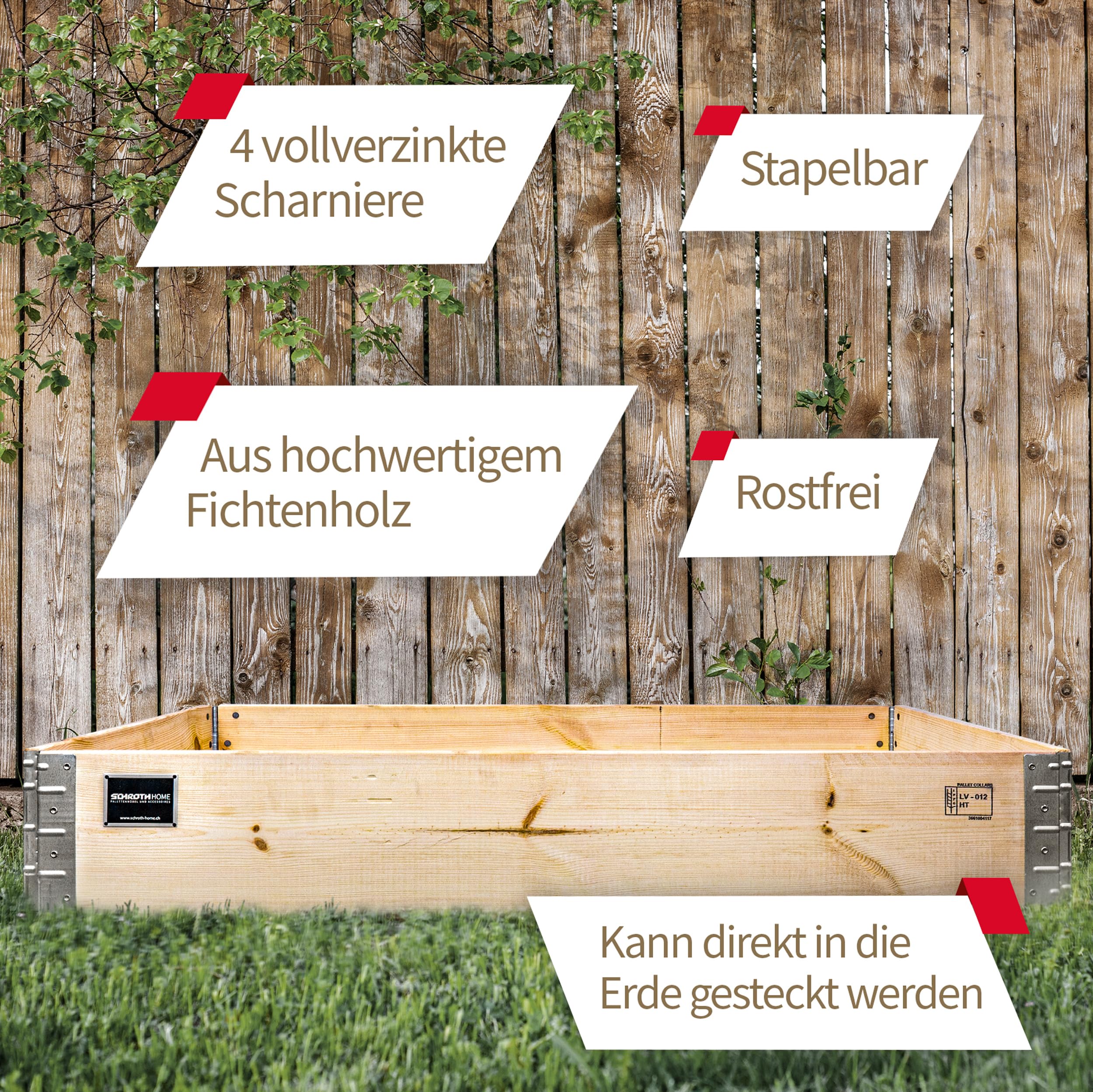 Schroth Home Hochbeet 120x80x20cm groß - rechteckig - Palettenrahmen aus Holz - Hochbeet für Garten - faltbar - steckbar & stapelbar - Aussenbereich (1x Hochbeet Rahmen)
