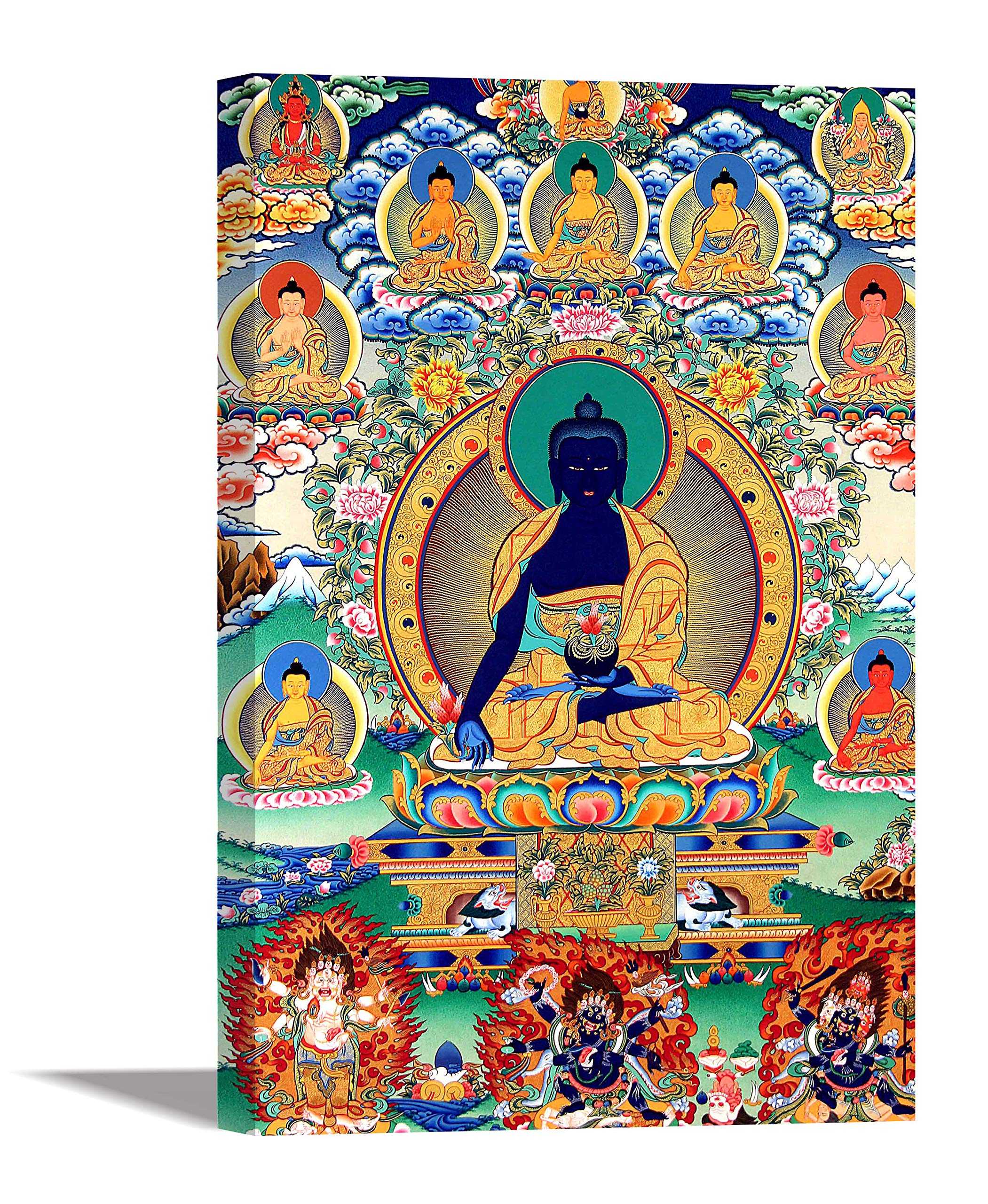 Tamatina Thangka Framed Canvas Gallery Wrap Framed Painting | Dashavatara of Lord Buddha | Home Decorative Gift Item | Frame Size - 36X24 Inches.h443
