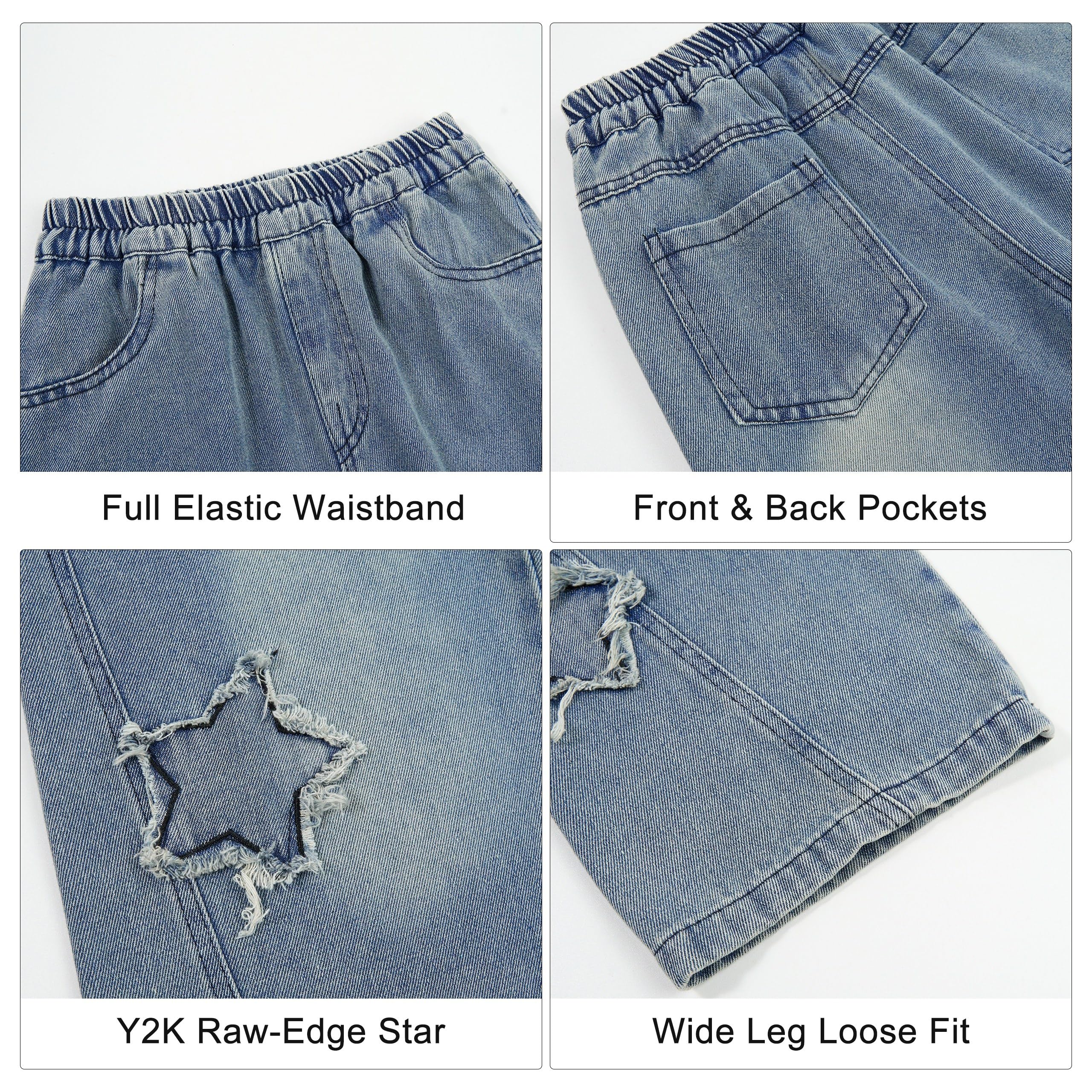 Rolanko Pantaloni Cargo Larghi per Ragazzi Jeans Bootleg Skater Elasticizzati in Vita con Tasche Multiple Pantaloni Denim Vintage Streetwear per Bambini