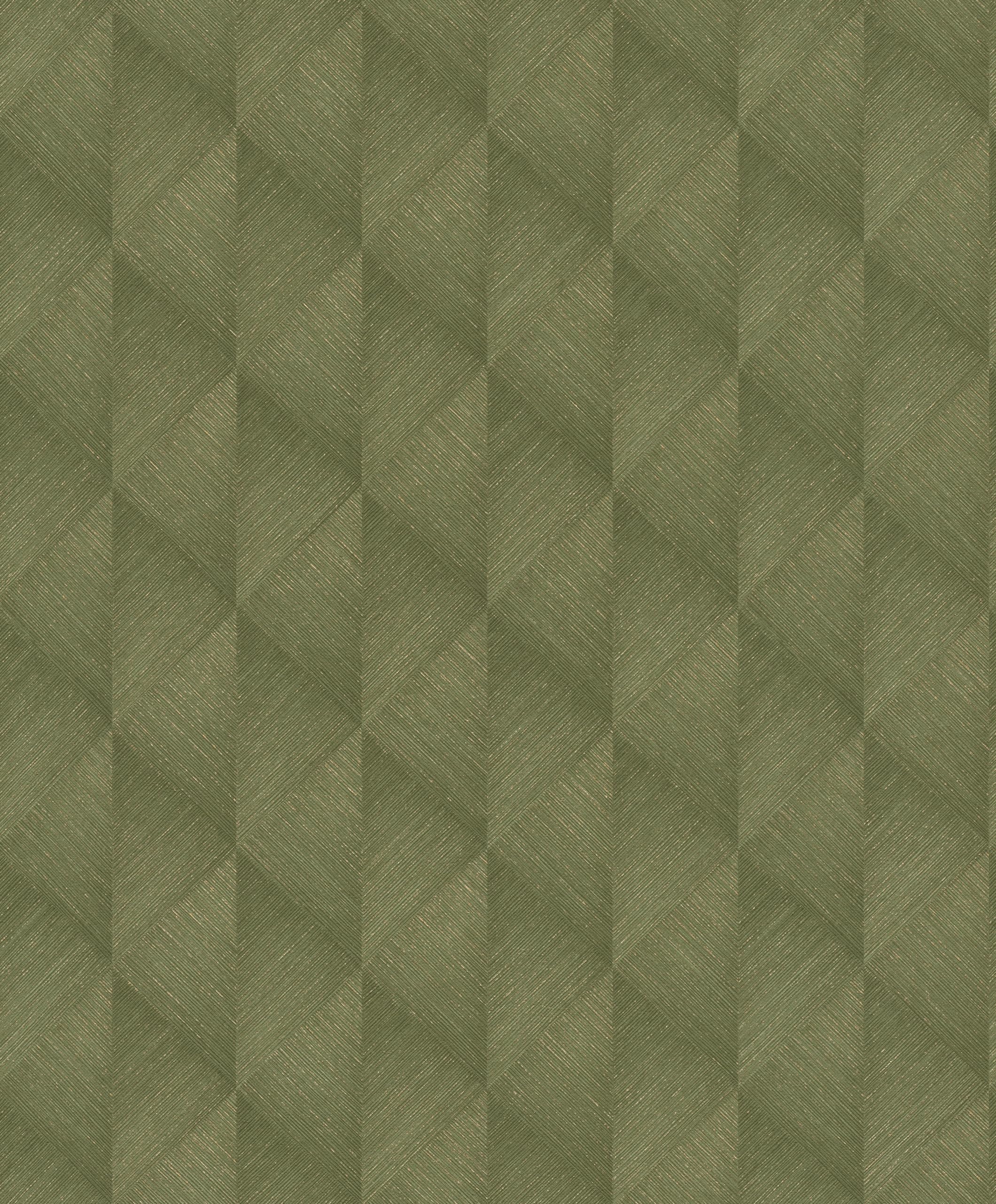 Rasch Green Tropical House Collection 687941 Non-Woven Wallpaper With Geometric Motif In 3D Look In Gold