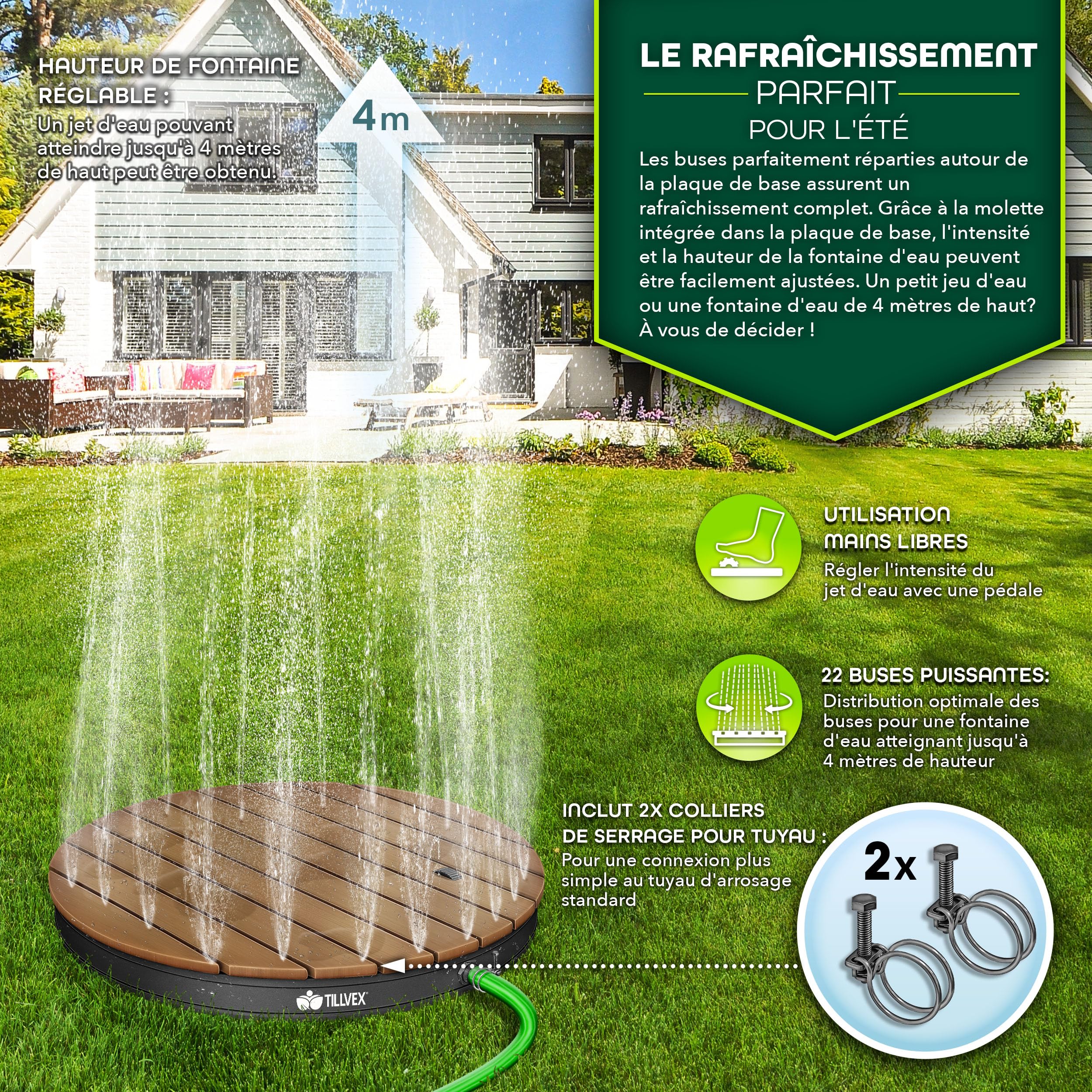 tillvex® Douche de Jardin extérieure jusqu'à 4m de Hauteur de Jet | Douche au Sol avec pédale | Douche de Camping, Sol antidérapante | Douche de Sauna (Anthracite - Rond)