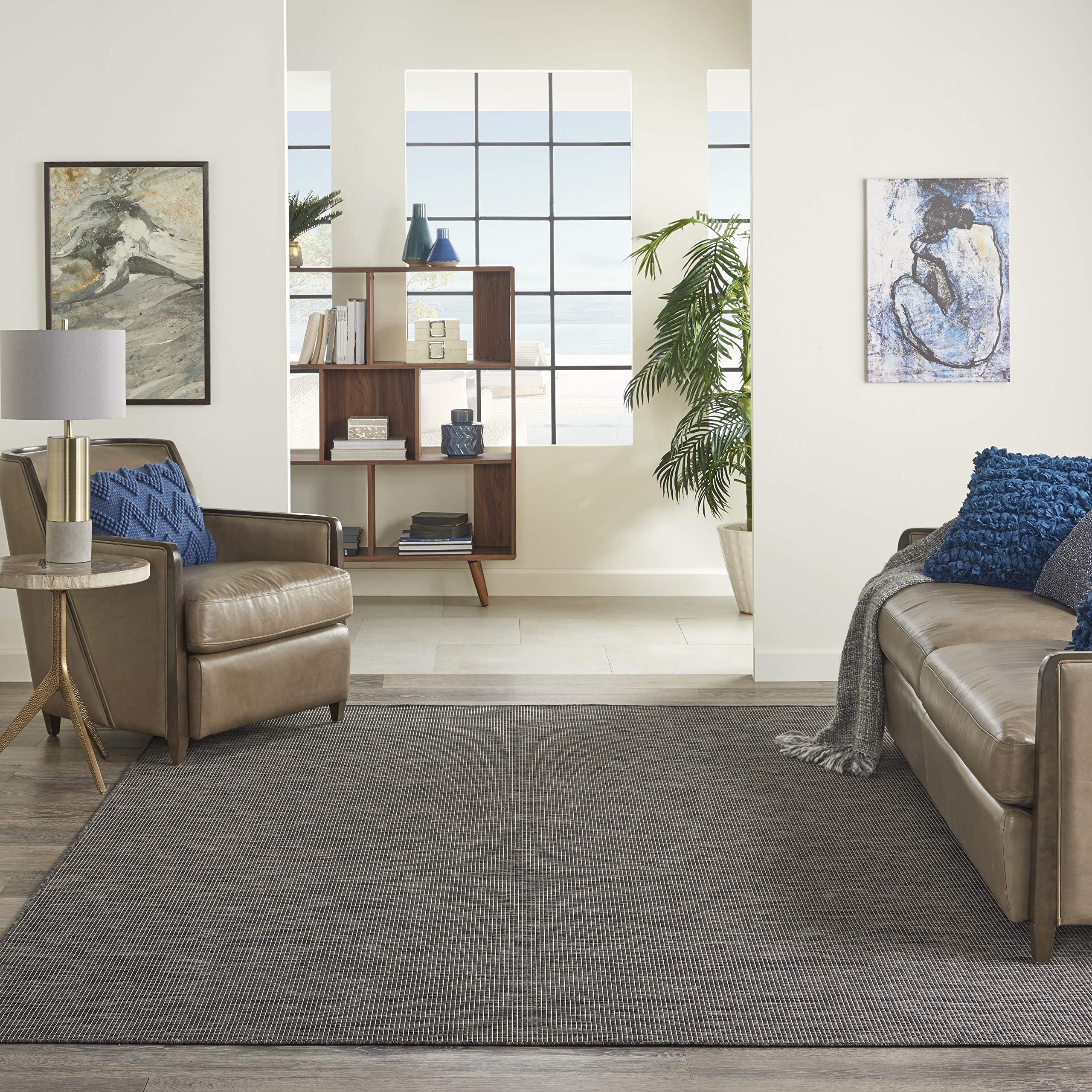 Nourison Positano Indoor/Outdoor Charcoal 10' x 14' Area Rug, Easy Cleaning, Non Shedding, Bed Room, Living Room, Dining Room, Backyard, Deck, Patio (10x14)