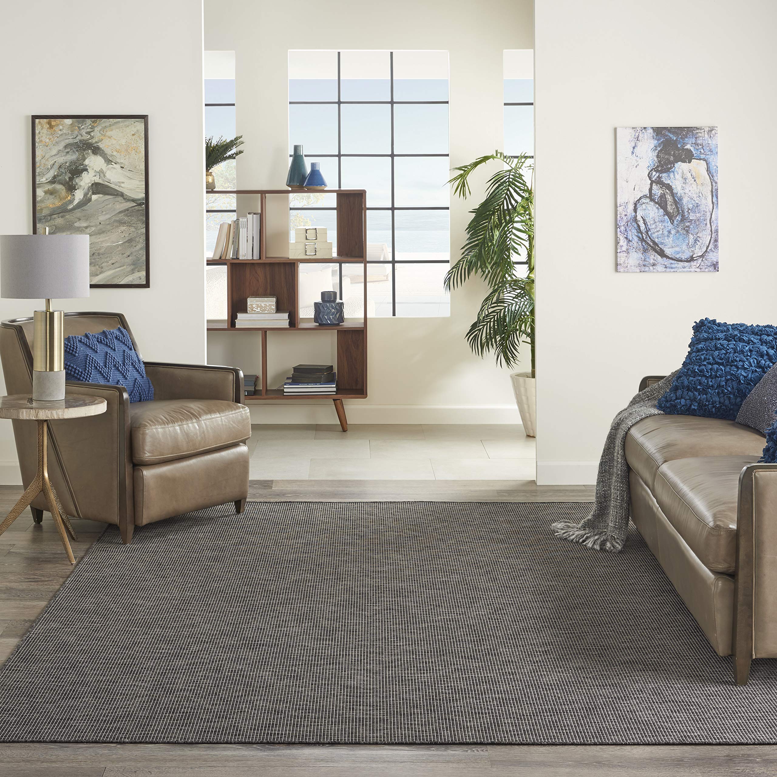 Nourison Positano Indoor/Outdoor Charcoal 10' x 14' Area Rug, Easy Cleaning, Non Shedding, Bed Room, Living Room, Dining Room, Backyard, Deck, Patio (10x14)