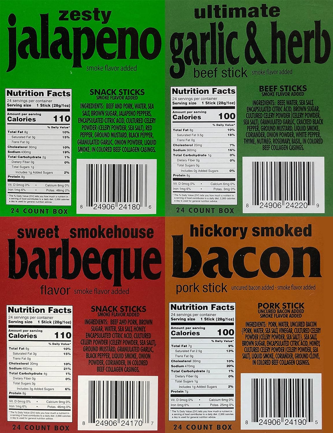 Western's Smokehouse Meat Sticks Variety Pack of 40 – 8 Flavors of Pork and Beef Jerky - Bulk Snacks Individually Wrapped, Gluten-Free, MSG-Free, Soy-Free, No Nitrates