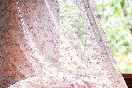 Ambesonne Cortinas de tul oriental con bolsillo para barra, flor de cerezo suave Sakura, temporada de primavera inspirada en el amor del follaje