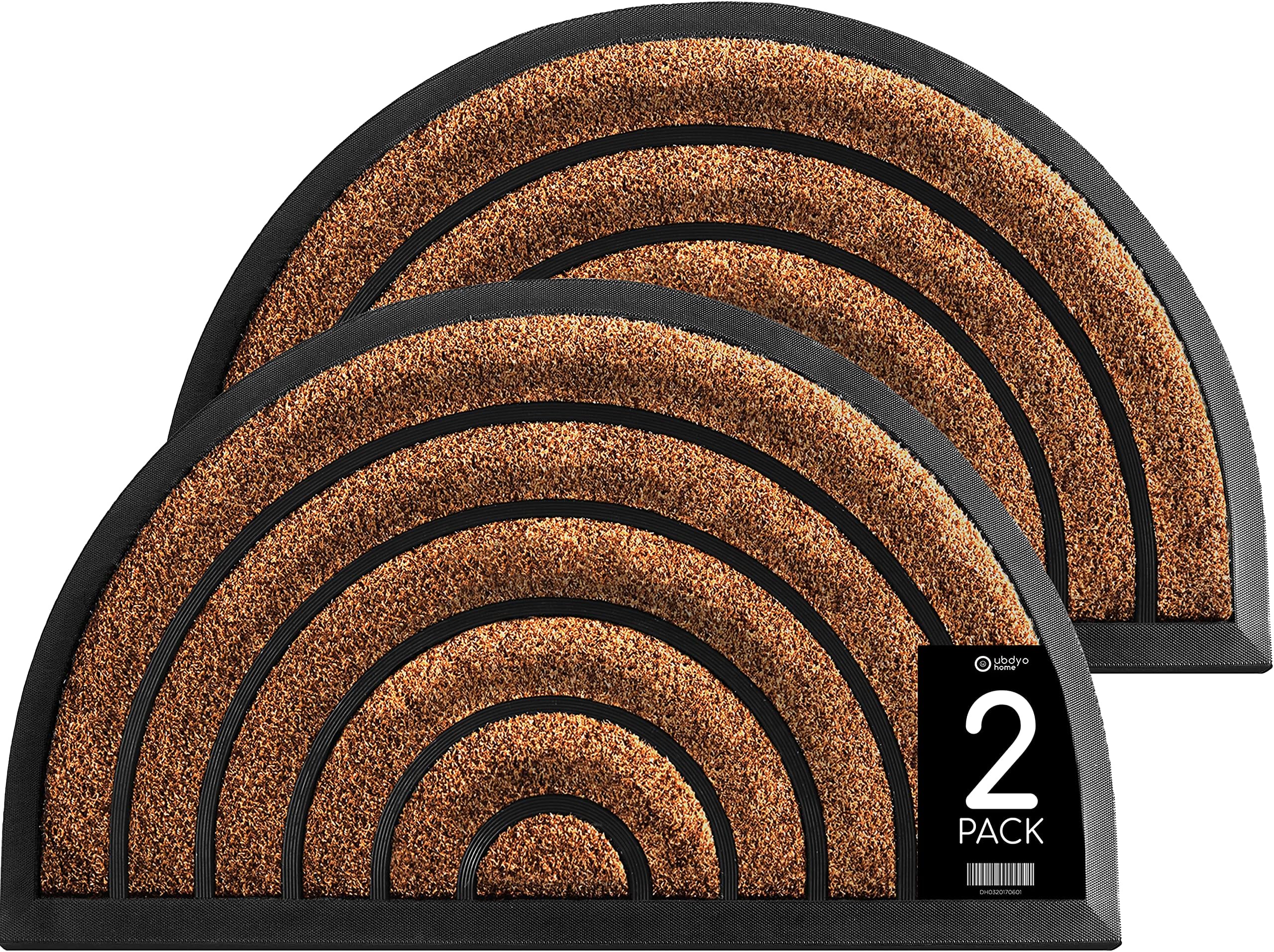 ubdyo 2-Pack Front Door Mat - Mixed Texture with Artificial Grass & Rubber Stripes - Easy to Clean Vacuum Shake Off and Rinse - Non-Slip Rubber Backing - Longterm Use - 30'' x 17'' (Small)