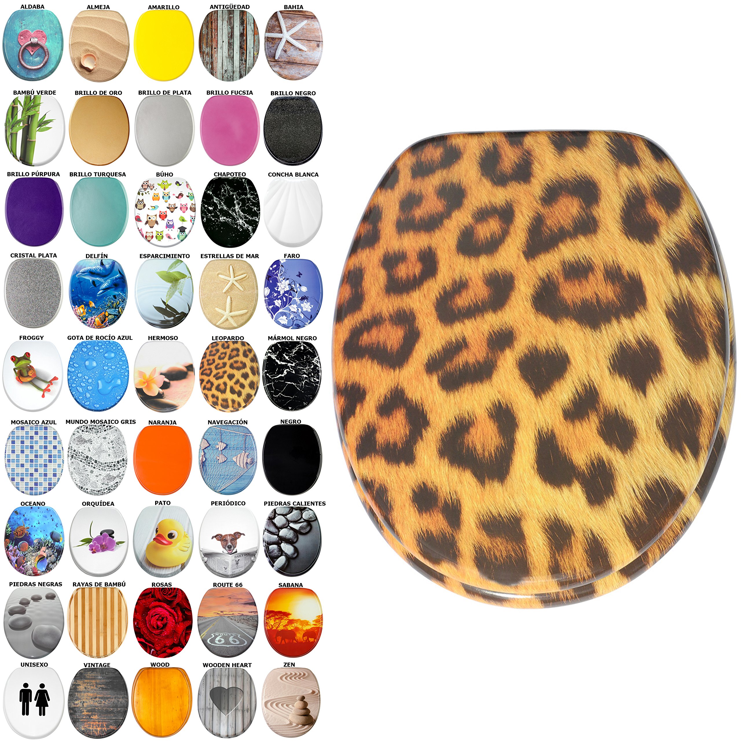 Sanilo Tapa de inodoro, gran selección de atractivos asientos para WC y duradera de madera (Leopardo)