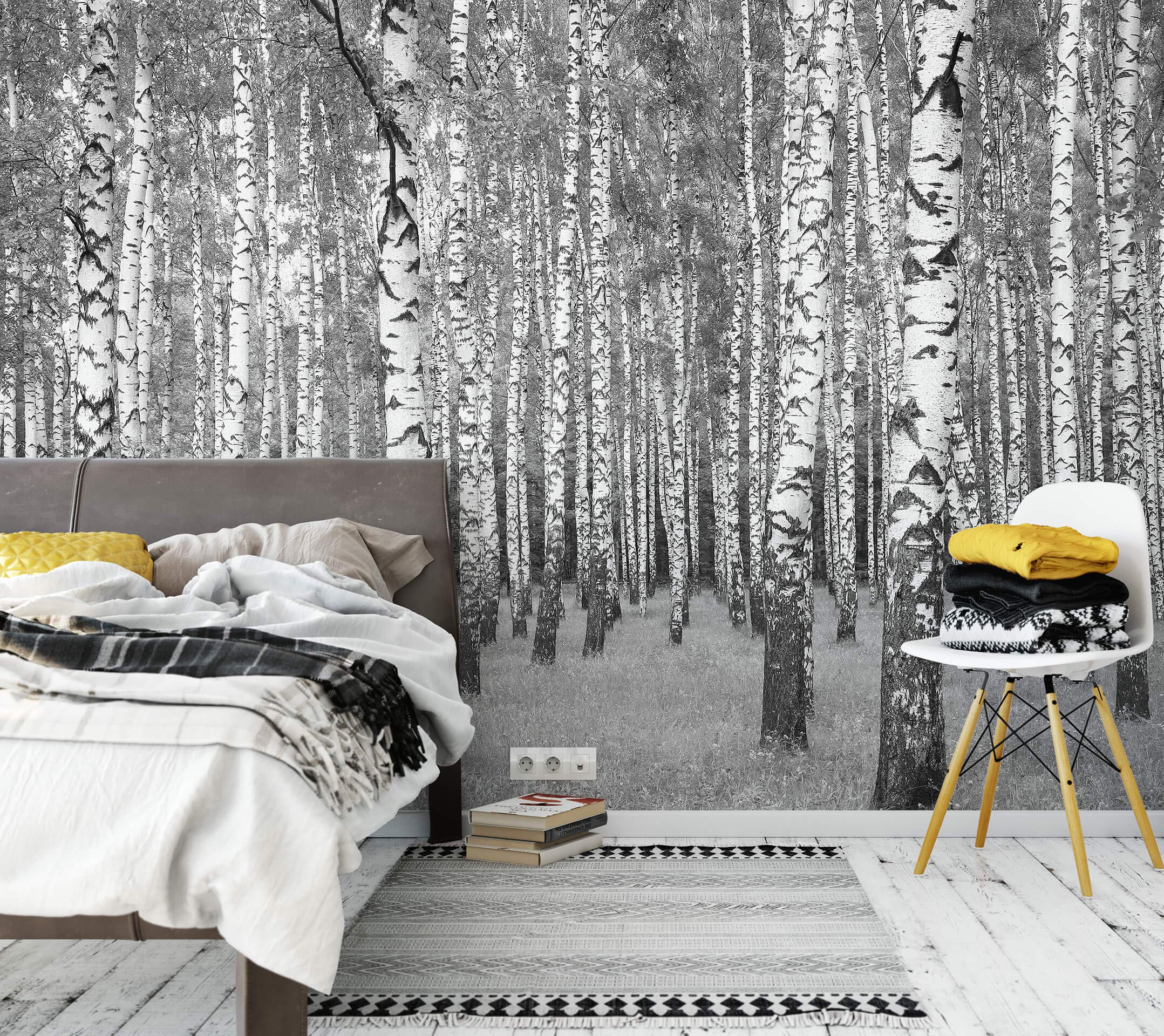 A.S. Création 403706 - Papel pintado fotográfico (3,36 x 2,60 m), diseño de bosque, color gris, negro y blanco