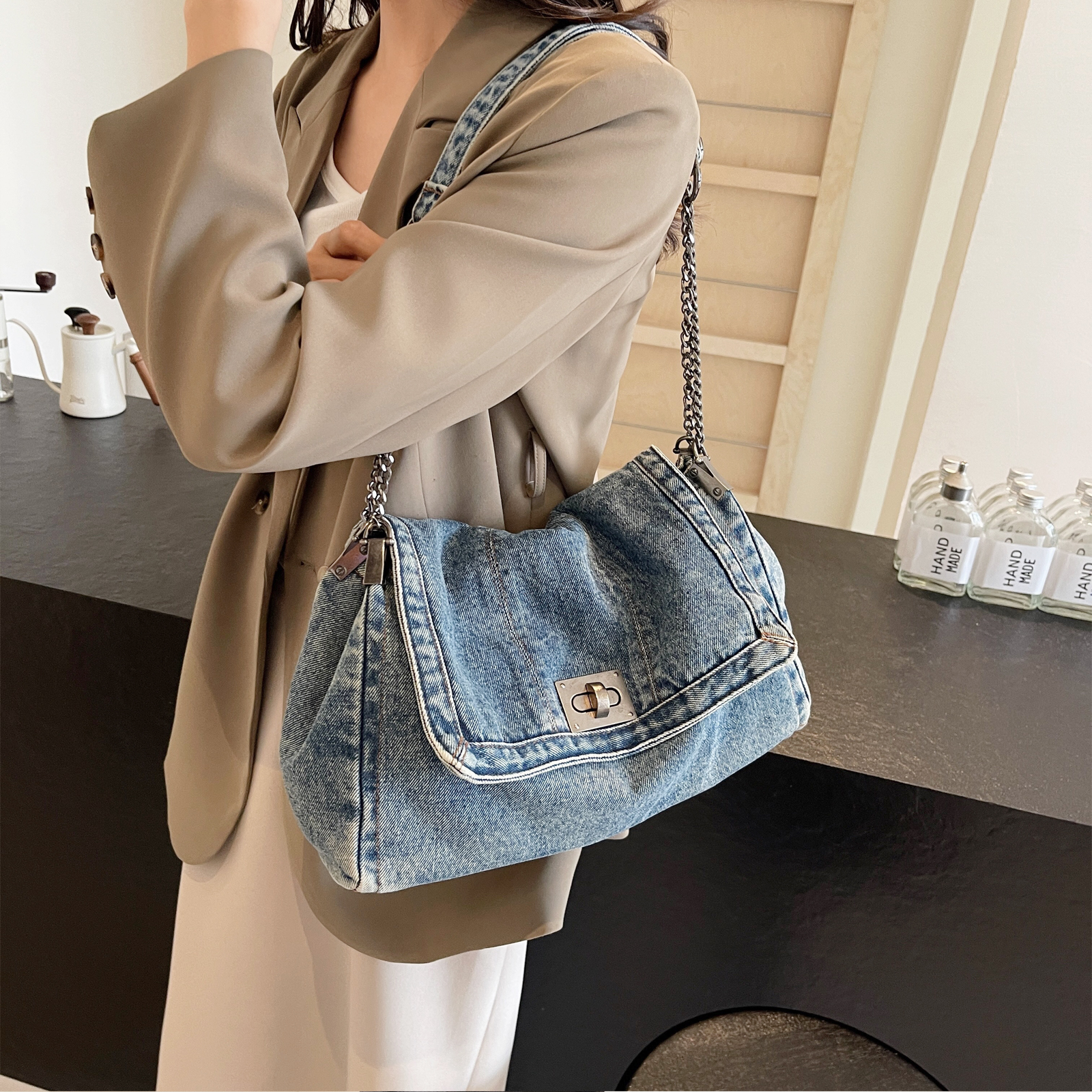 Bolso de lona largo y ligero para mujer miniatura 7