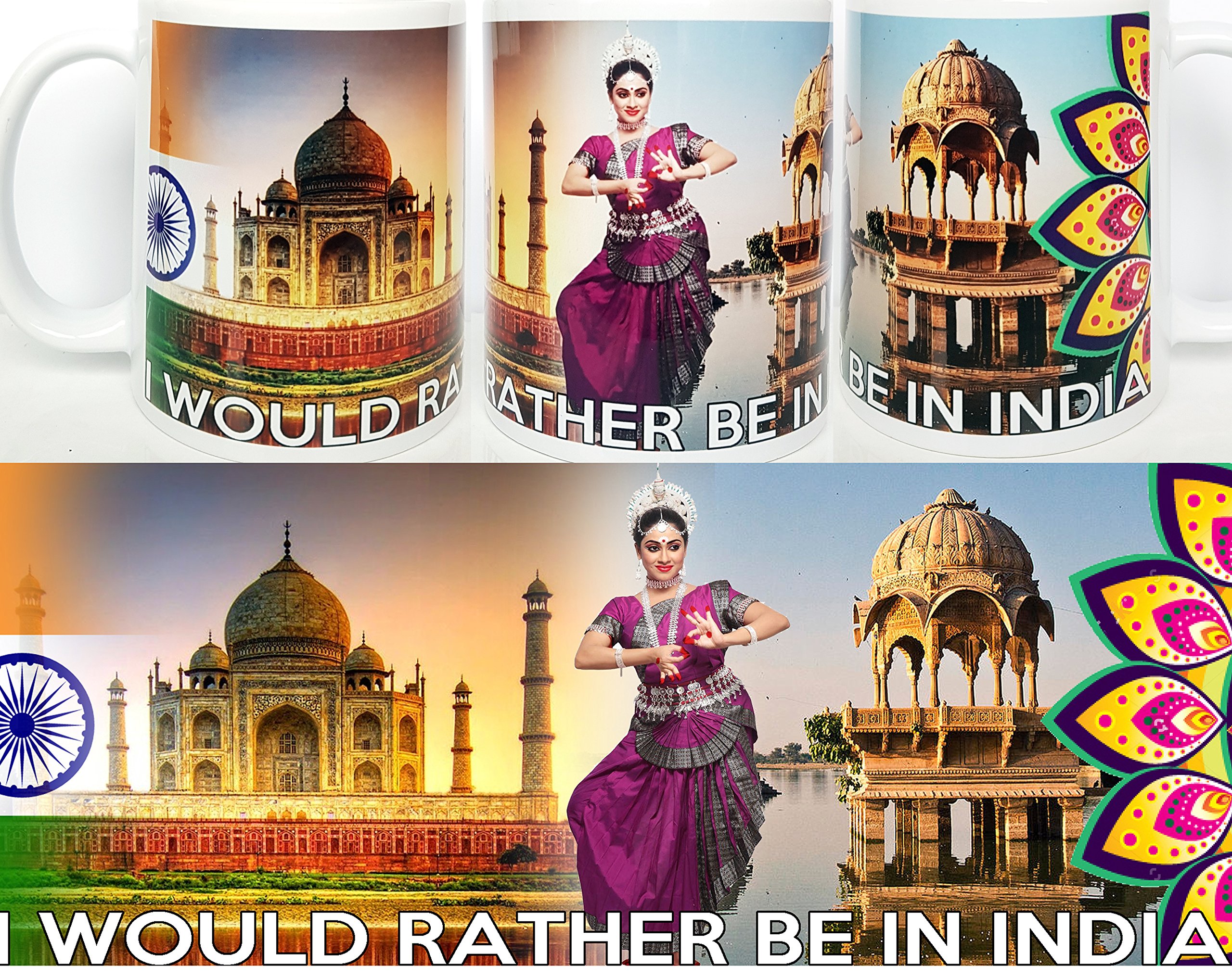 Kazmugz Beautiful I Would Rather Be In India Ceramic Gift Mug. Indian Flag And Images On A Coffee Mug Or Tea Cup. Can Be Personalised.