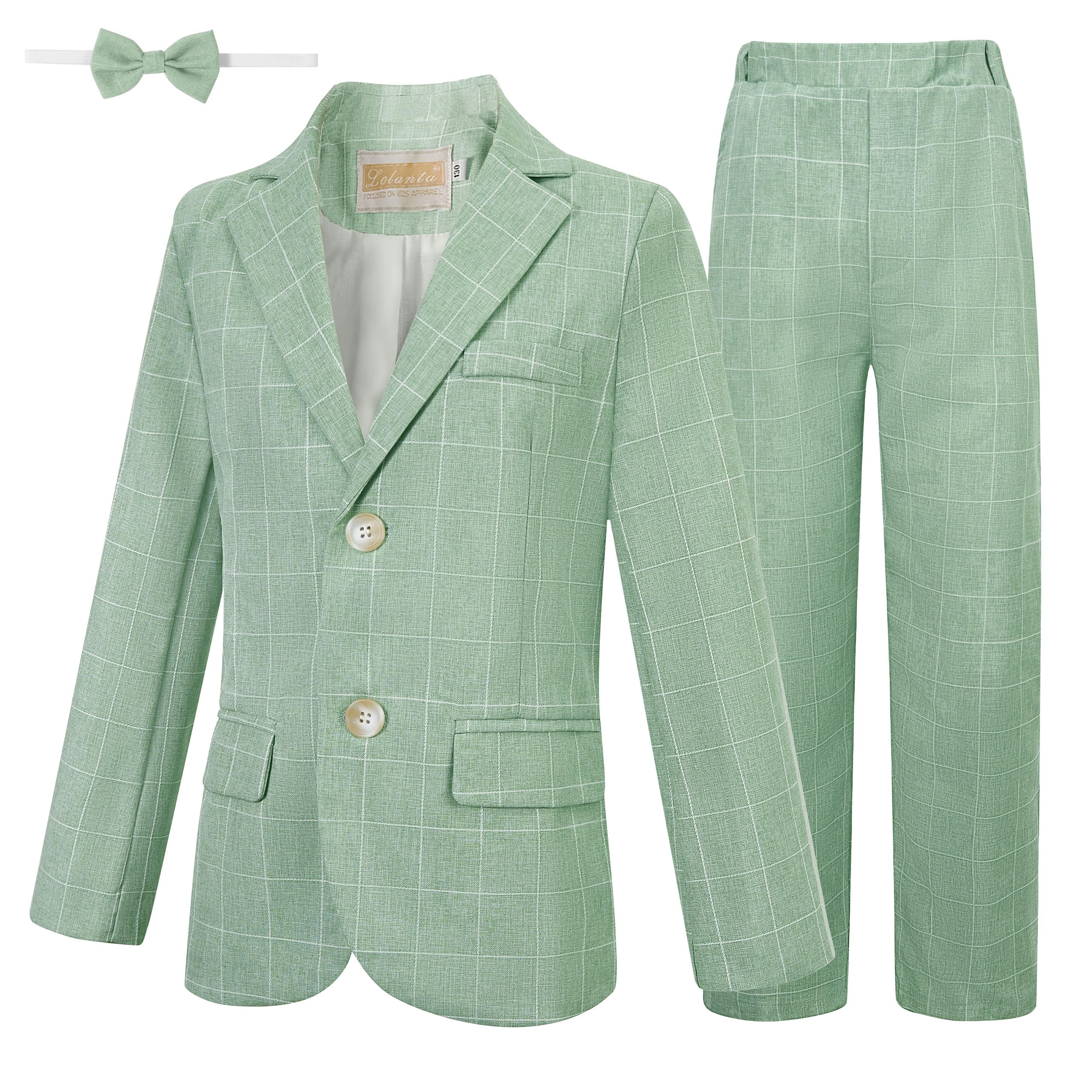 LOLANTA 3-teiliges Jungen Plaid Anzug Set, Eleganter Blazer für Hochzeits-Abschlussball, Formelle Kleidung Jacken-Hose-Fliege Set