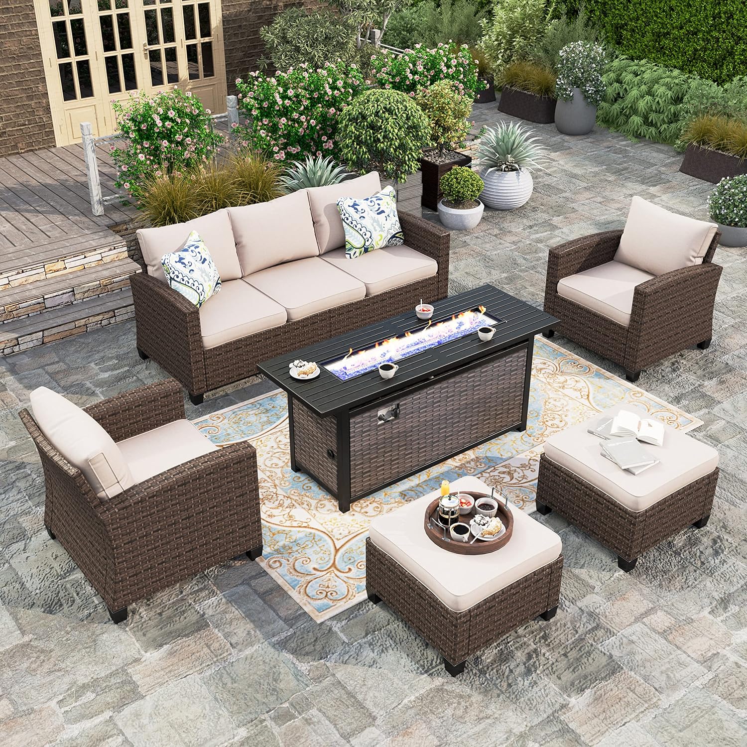 HERA'S HOUSE Patio Furniture Set with Fire Pit Table, 2 x