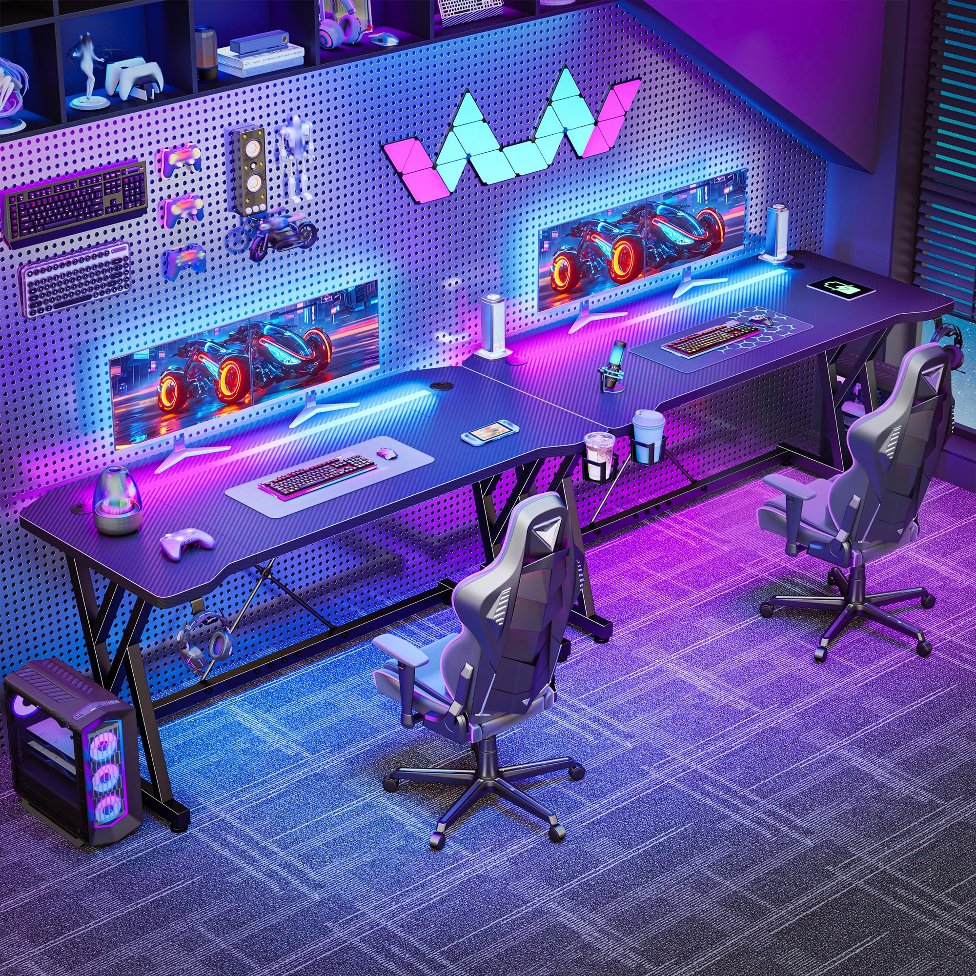 120 x 60 x 75 cm Bureau Gaming LED, Structure Double Z Stable