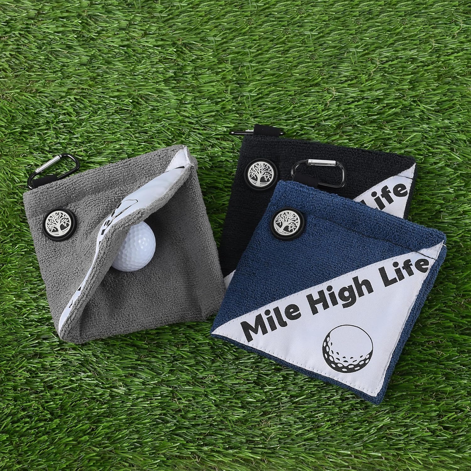 Mile High Life Golf Towel, Compact Pocket Size Golf Towels with Magnetic Clip & Carabiner, Super Absorbent, Perfect for Cleaning Golf Balls, Premium Golf Ball Towel (Gray) - Image 7