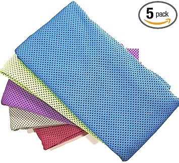 Cooling Towel, Cool Towel for Instant Cooling Relief, Chilling Neck Wrap, Ice Cold Scarf for Men & Women, 39x12, Microfiber Bandana, Evaporative Chilly Towel for Yoga Golf Travel (5 Pack)