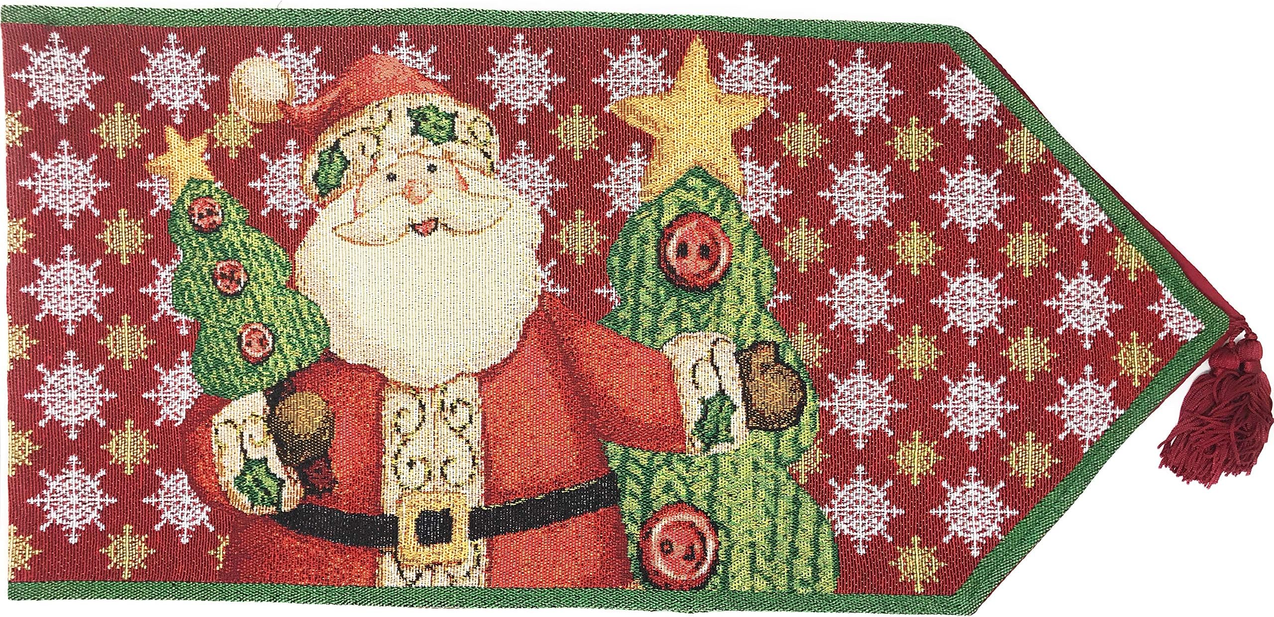 Tache Red Christmas Eve Festive Holiday Santa Claus is Coming to Town Woven Tapestry Table Runners, 13 x 72