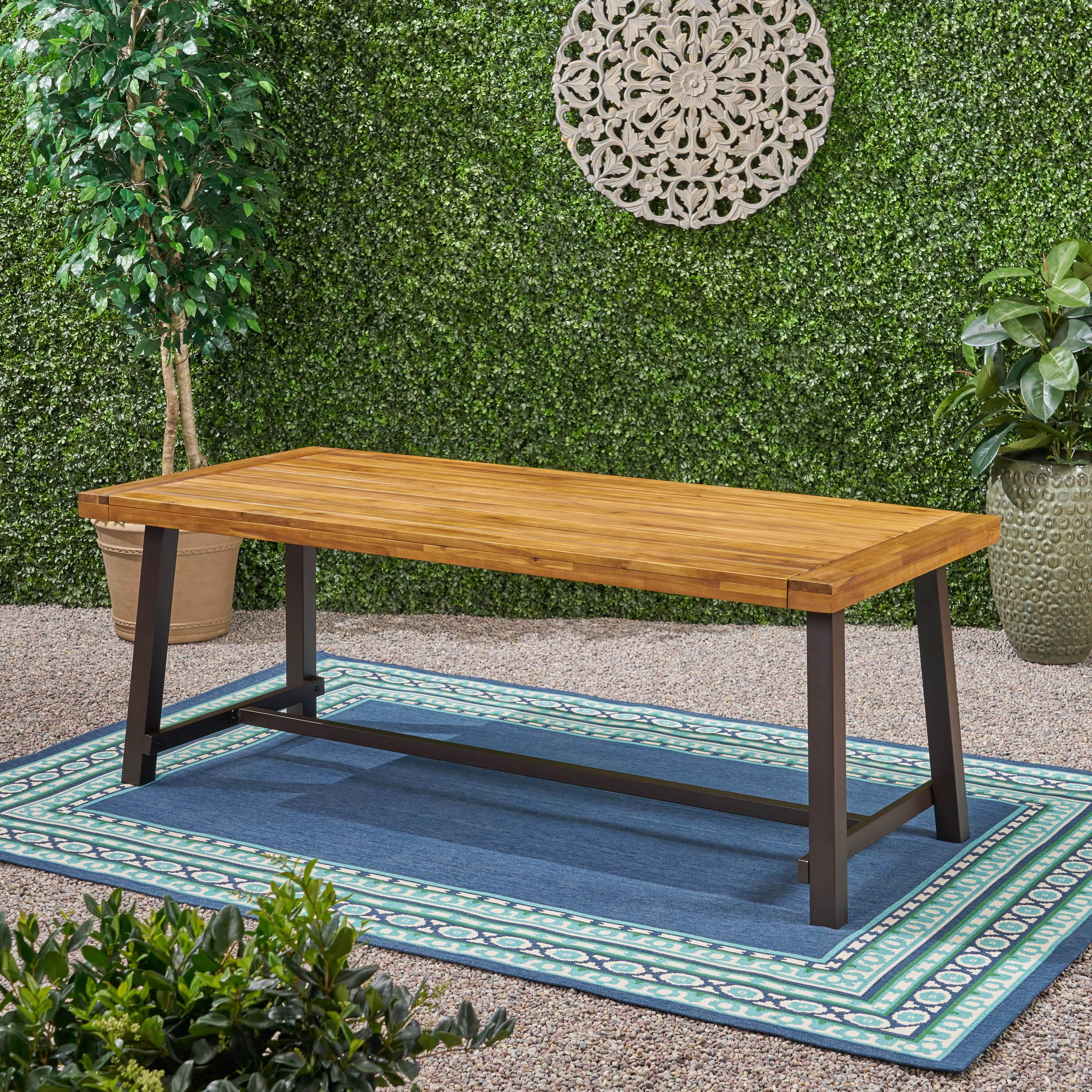 Mesa de comedor al aire libre para 8 personas, rectangular resistente a la intemperie, muebles de patio para patio, jardín y salón, teca 7
