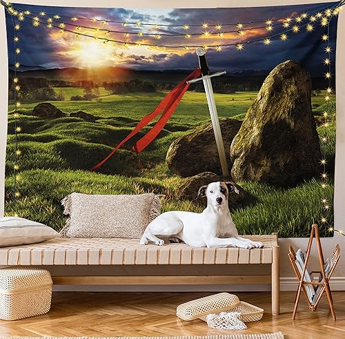 Miniatura 10 de Ambesonne Tapiz de naturaleza, silueta de oso salvaje en el bosque de la selva en la noche oscura, ilustración para colgar en la pared para Verde