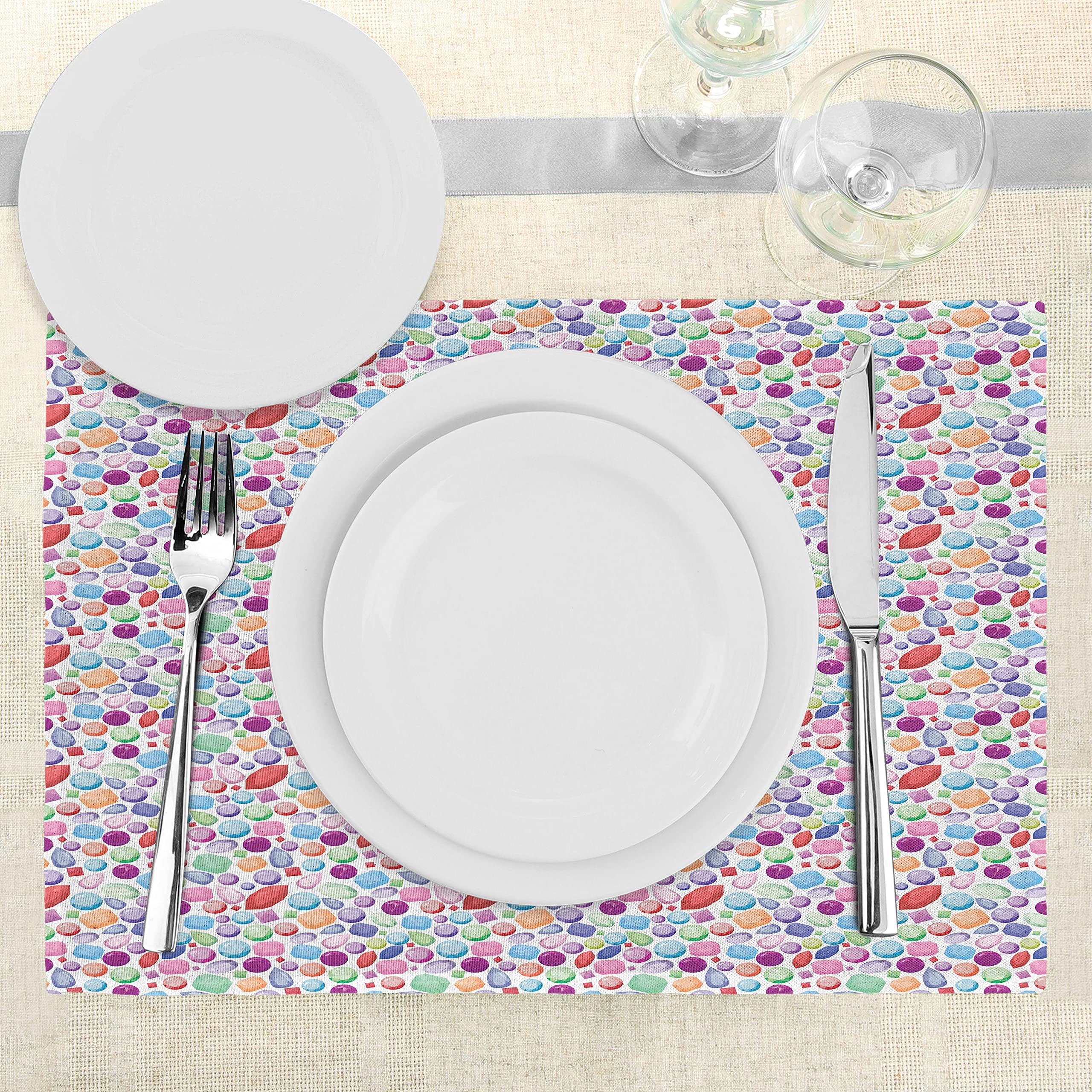 ABAKUHAUS Set Di 4 Tovagliette Americane In Tessuto Lavabile - Colorate Con Blocchi Arte Multicolore