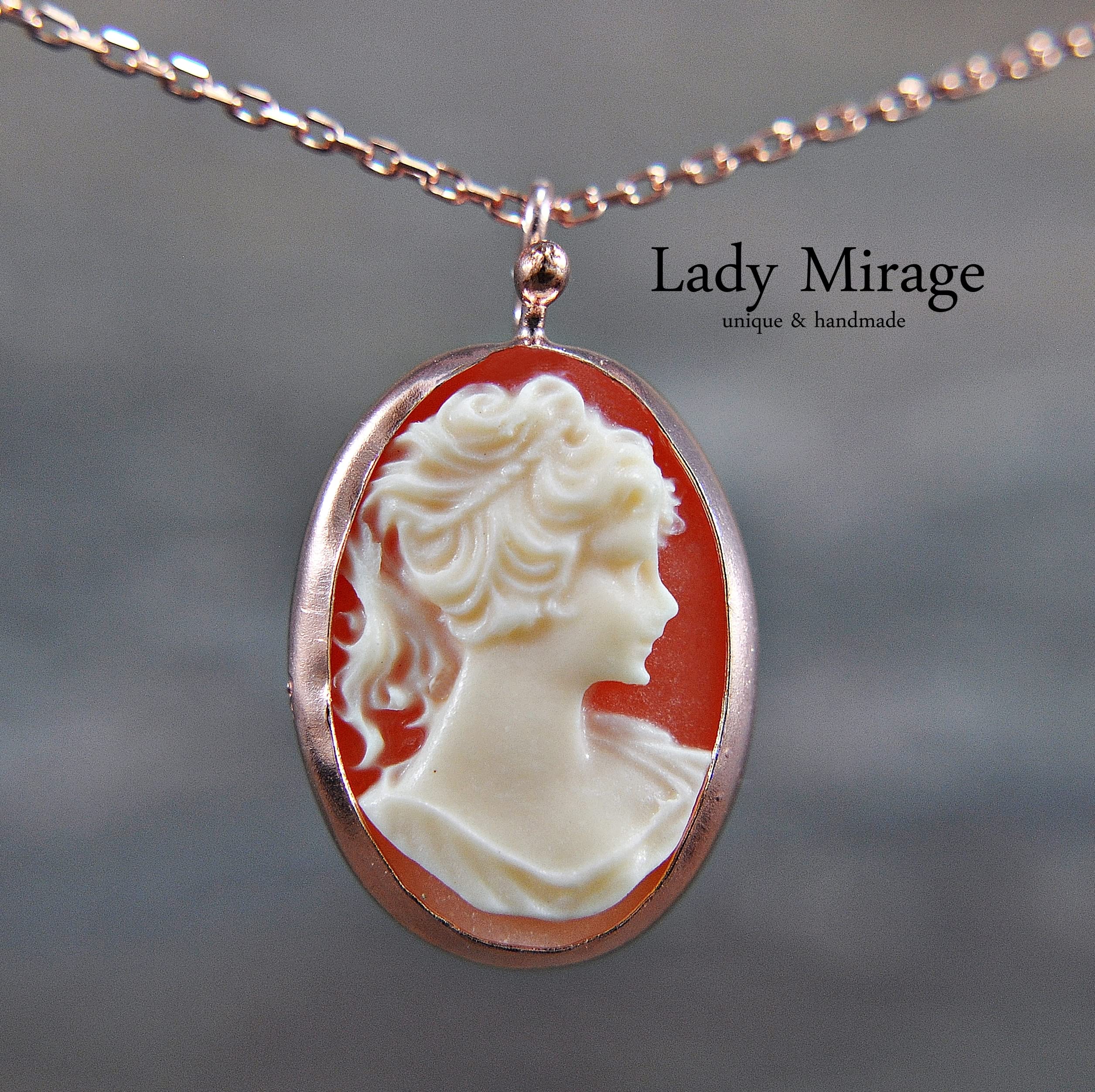 925 Sterling Silber - Lady Cameo - Roségold - Kette - Vintage - Barock - Damen - 45 cm - Anhänger - Oval - Geschenk für Mama - Schwigermutter - Frau - Geburtstag - Must Have - Schmuck - Handmade