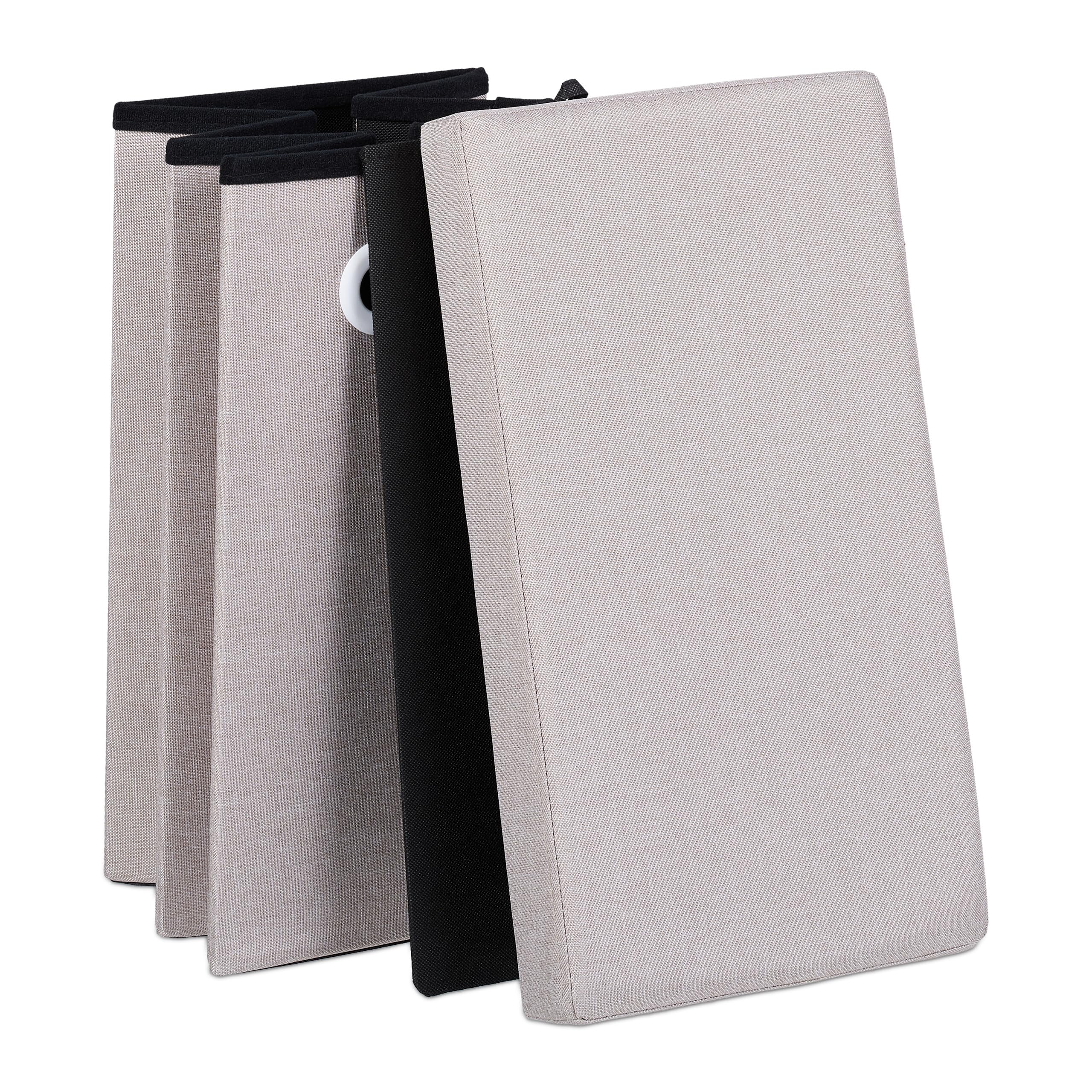 Relaxdays Taburete Plegable con Sitio de Almacenaje, Acolchado, de Tela, para Salón y Pasillo, 49 x 48,5 x 27 cm, Beige