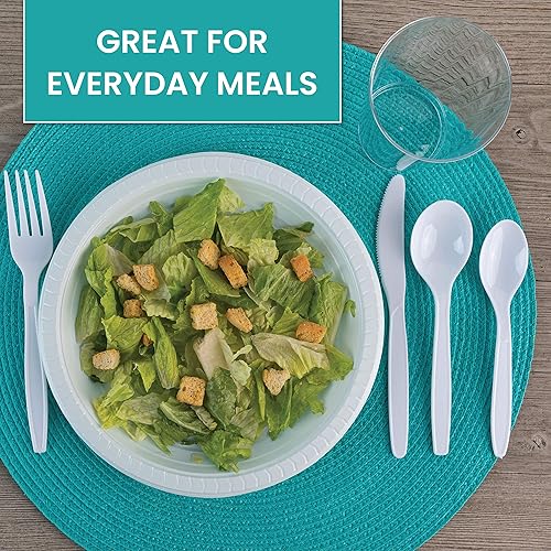 Miniatura 5 de Plasticpro Platos redondos de plástico de 9 pulgadas para microondas, desechables, color blanco, vajilla de 400 unidades